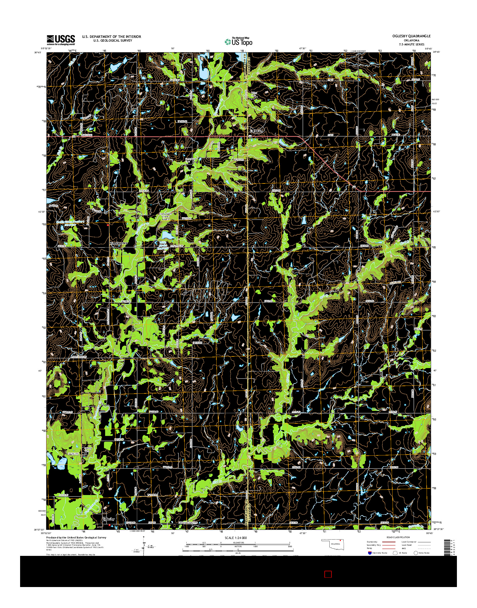 USGS US TOPO 7.5-MINUTE MAP FOR OGLESBY, OK 2016