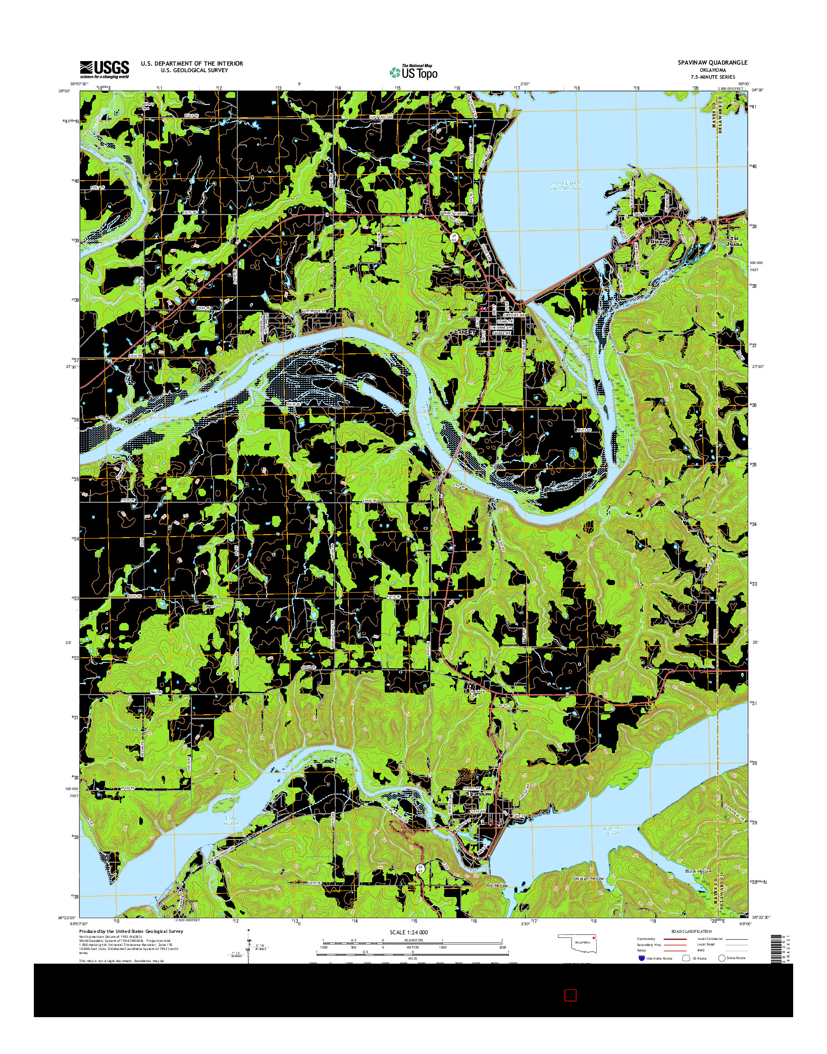 USGS US TOPO 7.5-MINUTE MAP FOR SPAVINAW, OK 2016