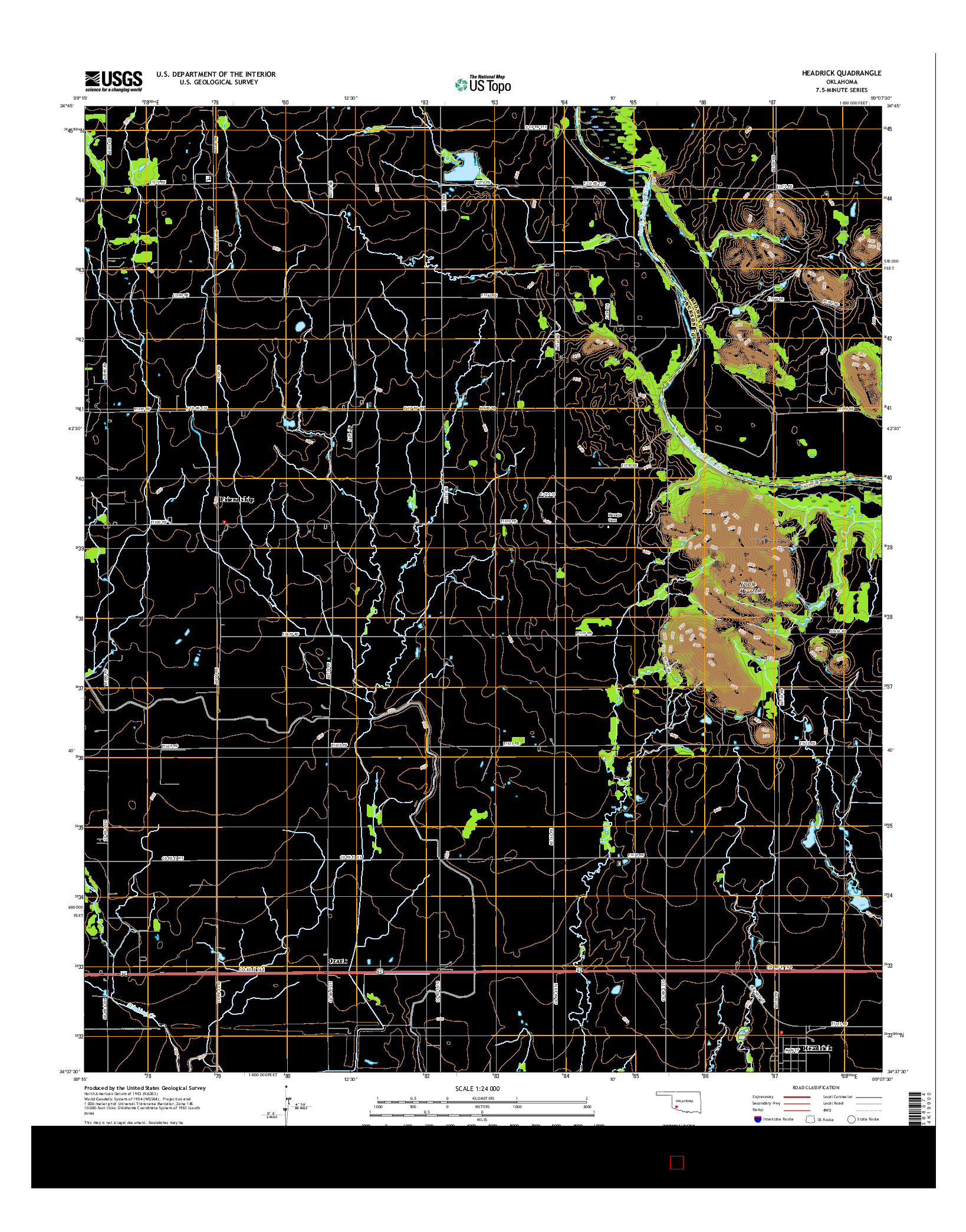 USGS US TOPO 7.5-MINUTE MAP FOR HEADRICK, OK 2016