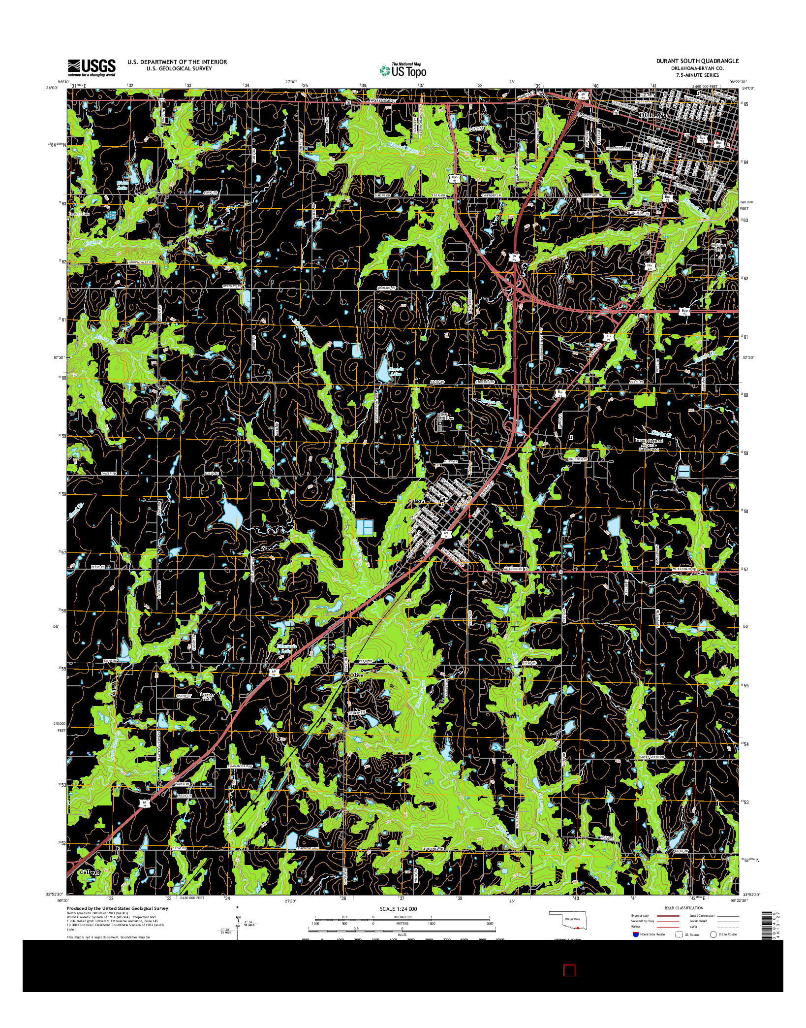 USGS US TOPO 7.5-MINUTE MAP FOR DURANT SOUTH, OK 2016