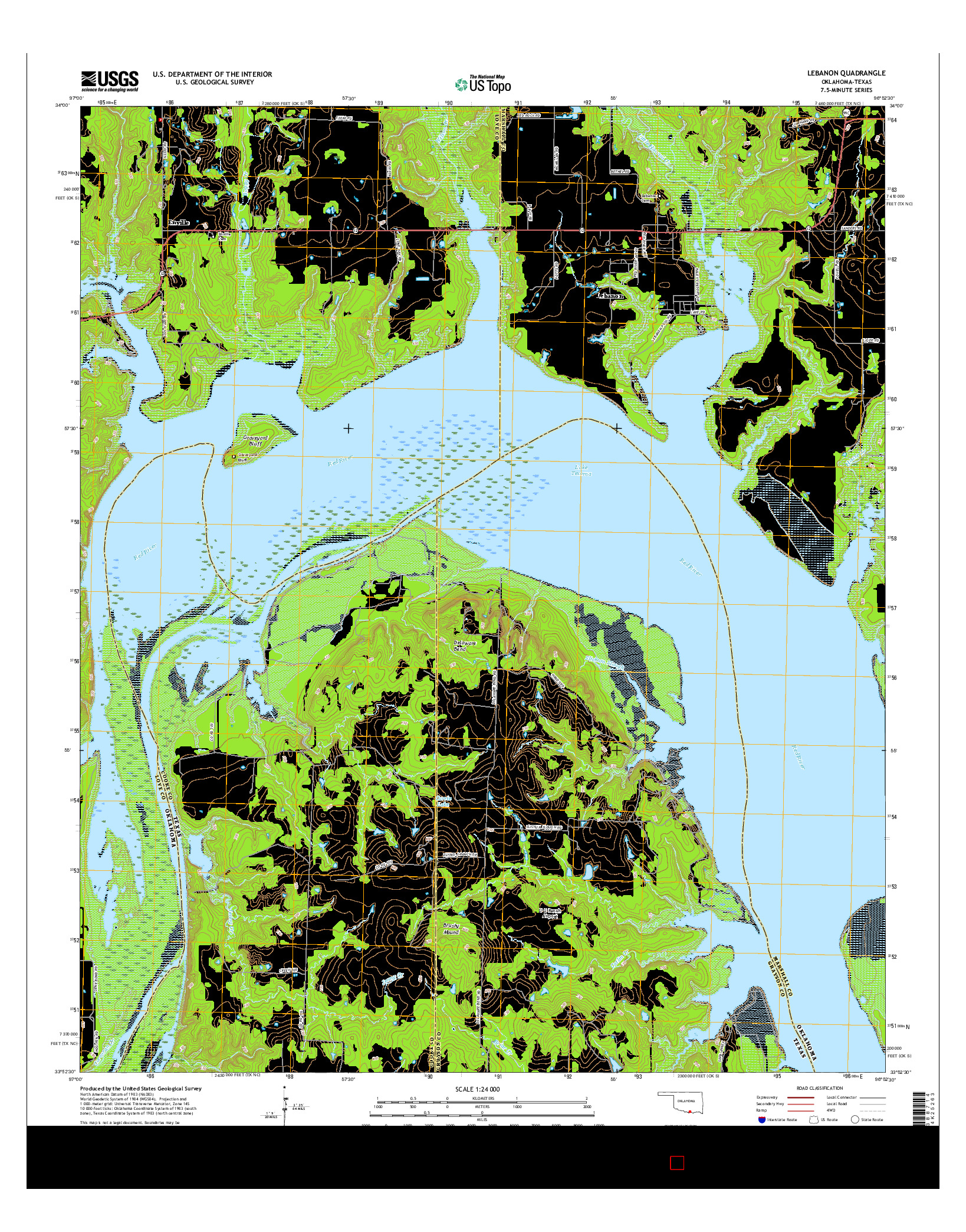 USGS US TOPO 7.5-MINUTE MAP FOR LEBANON, OK-TX 2016