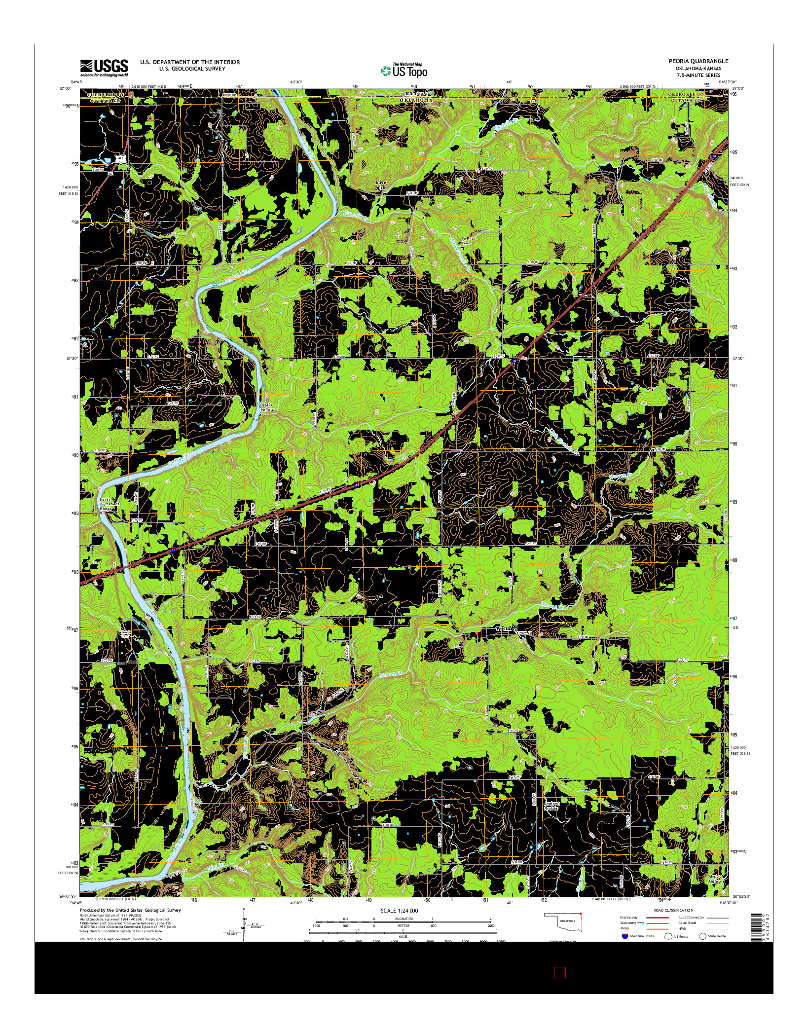 USGS US TOPO 7.5-MINUTE MAP FOR PEORIA, OK-KS 2016