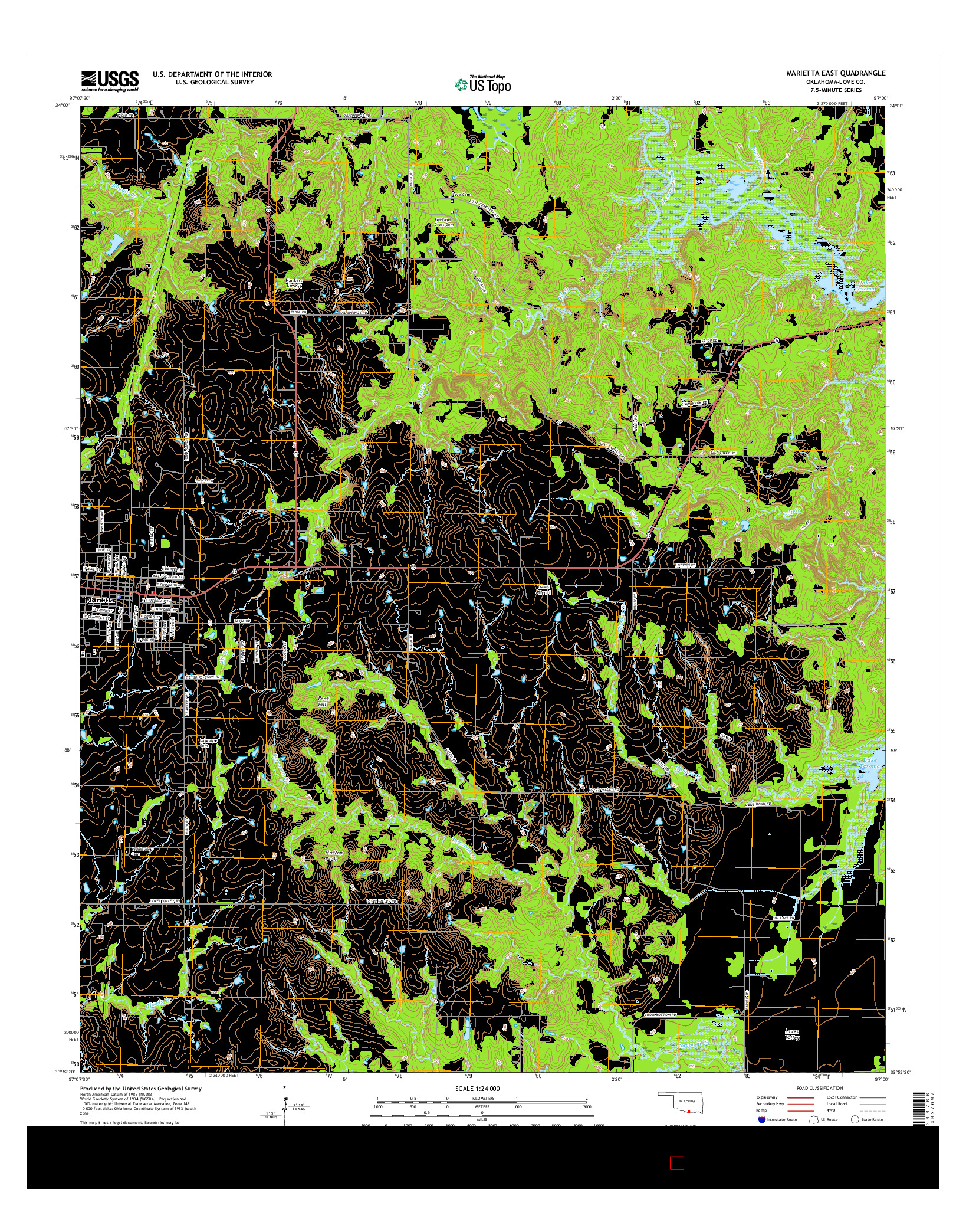 USGS US TOPO 7.5-MINUTE MAP FOR MARIETTA EAST, OK 2016