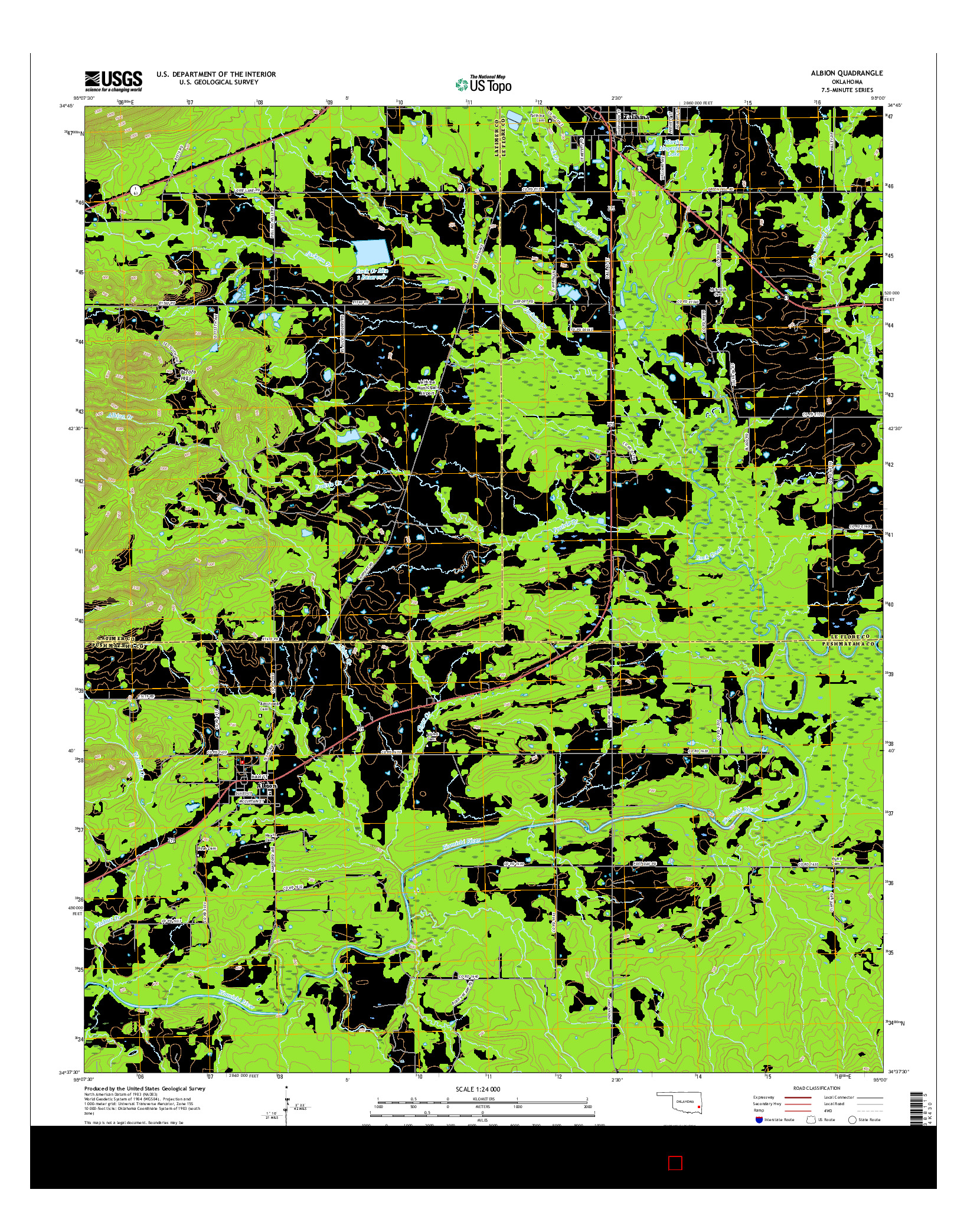 USGS US TOPO 7.5-MINUTE MAP FOR ALBION, OK 2016