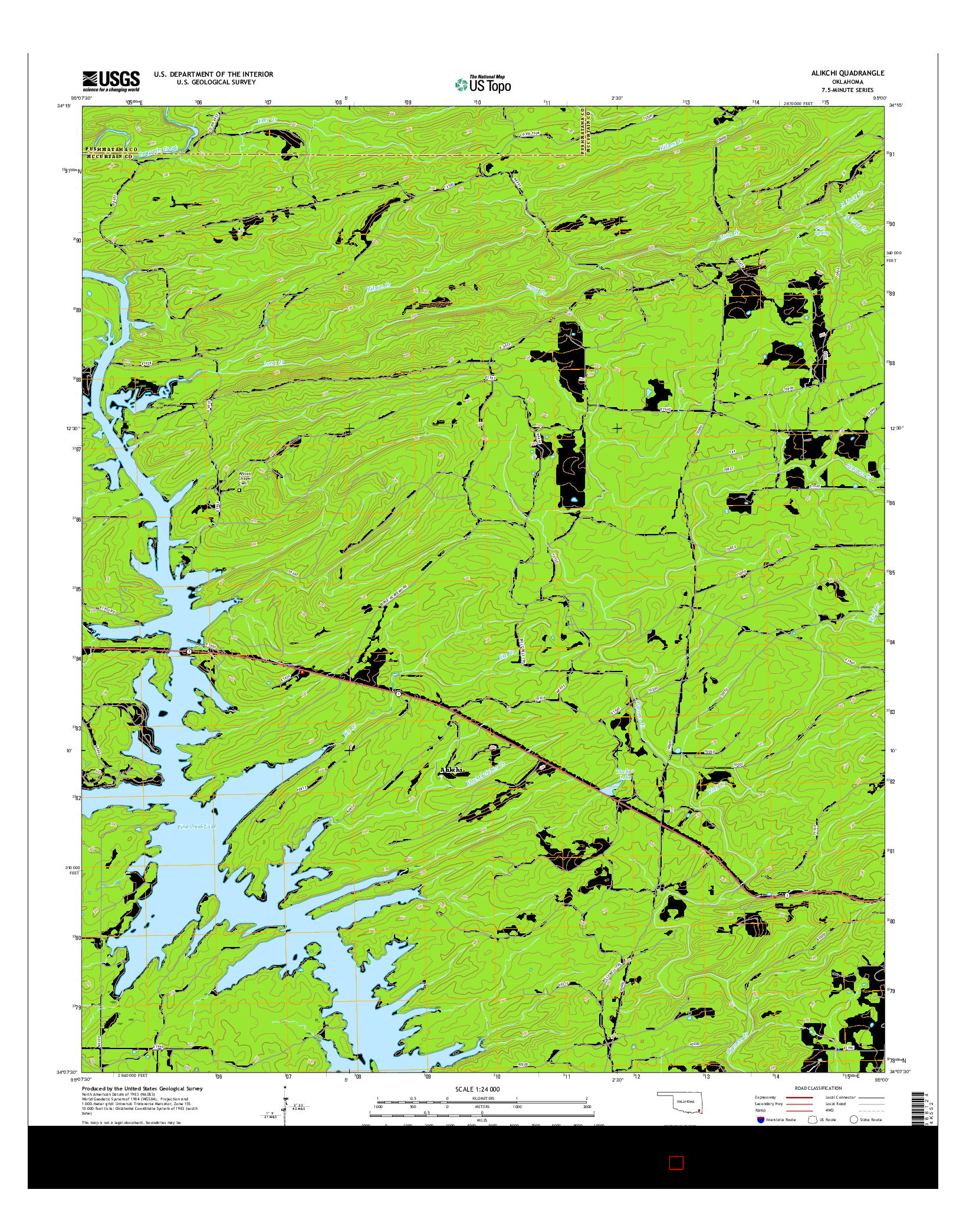 USGS US TOPO 7.5-MINUTE MAP FOR ALIKCHI, OK 2016
