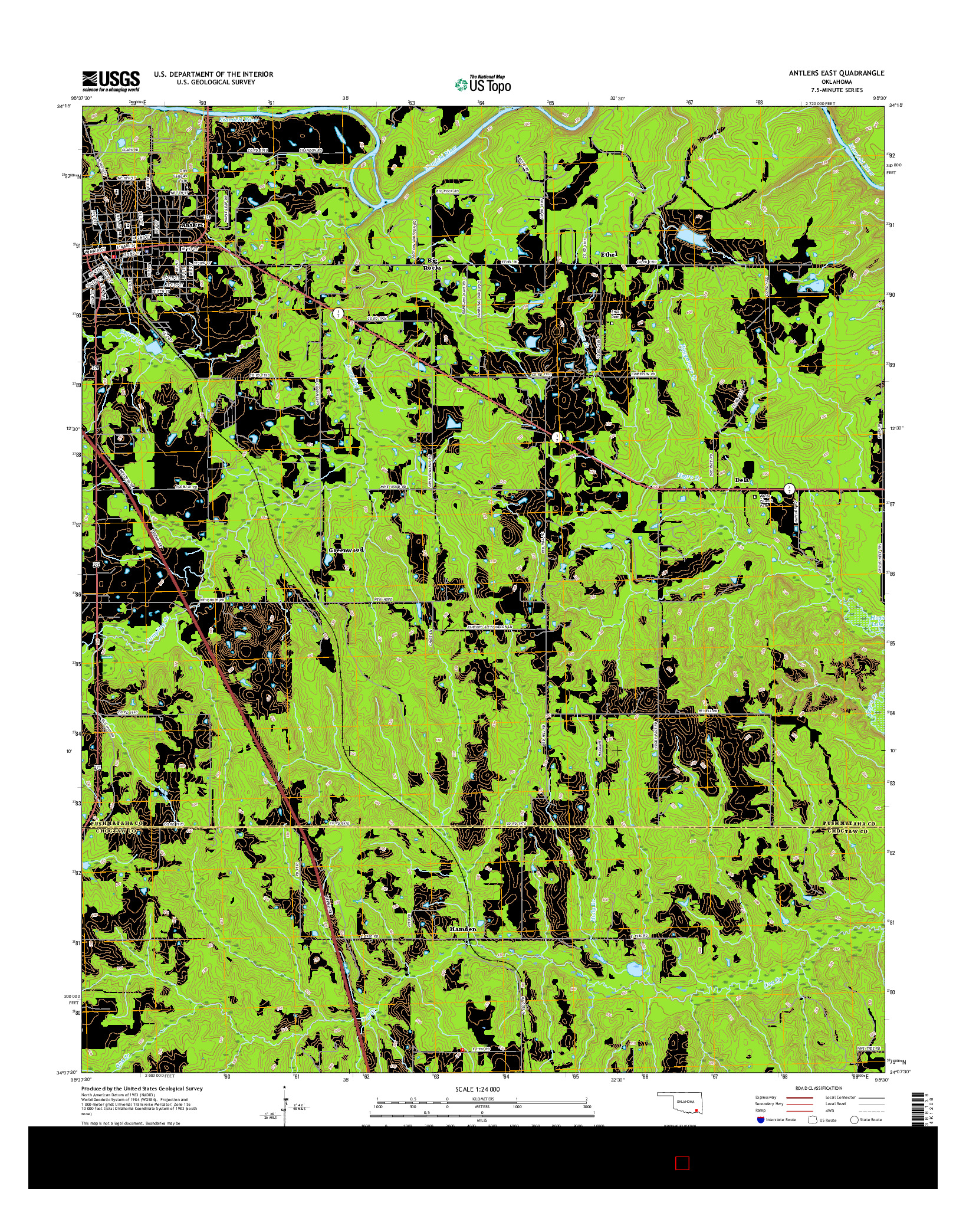 USGS US TOPO 7.5-MINUTE MAP FOR ANTLERS EAST, OK 2016
