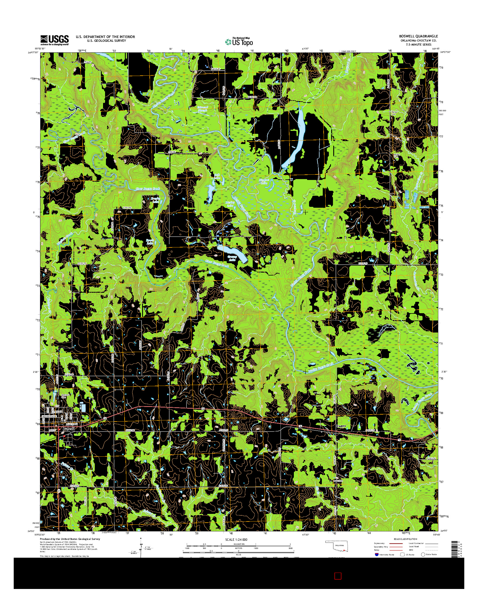 USGS US TOPO 7.5-MINUTE MAP FOR BOSWELL, OK 2016