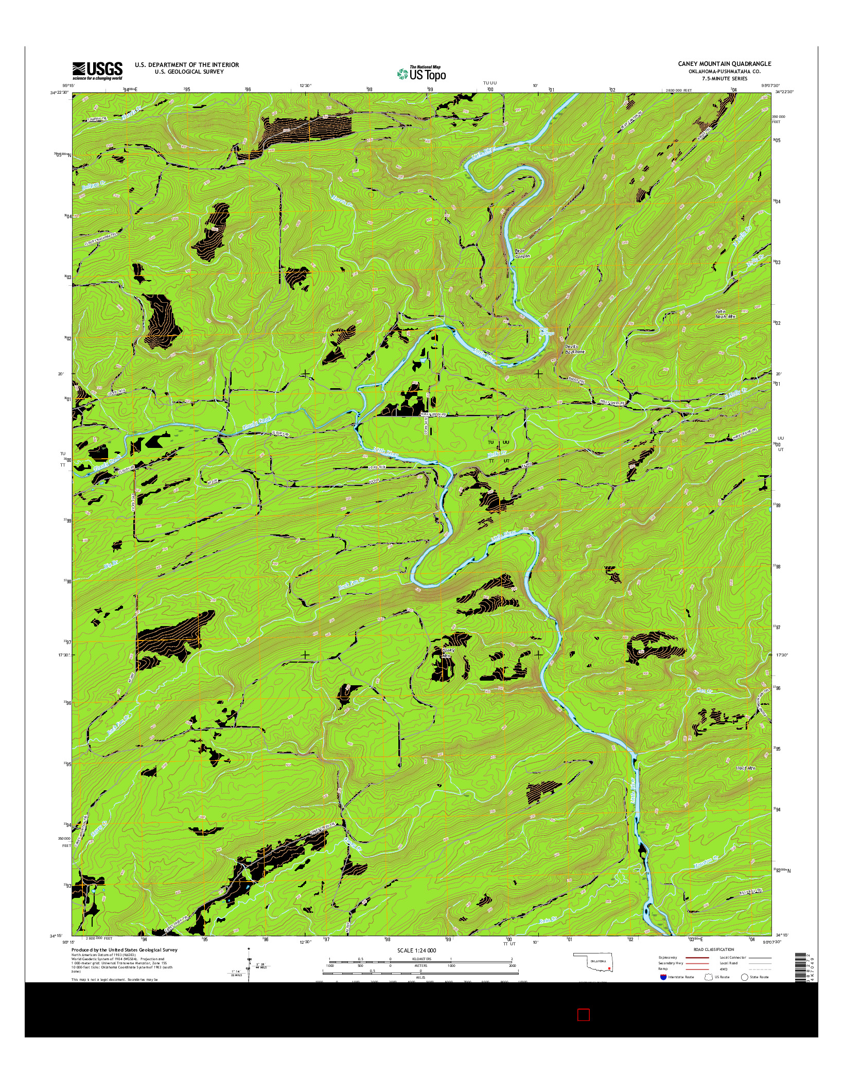 USGS US TOPO 7.5-MINUTE MAP FOR CANEY MOUNTAIN, OK 2016