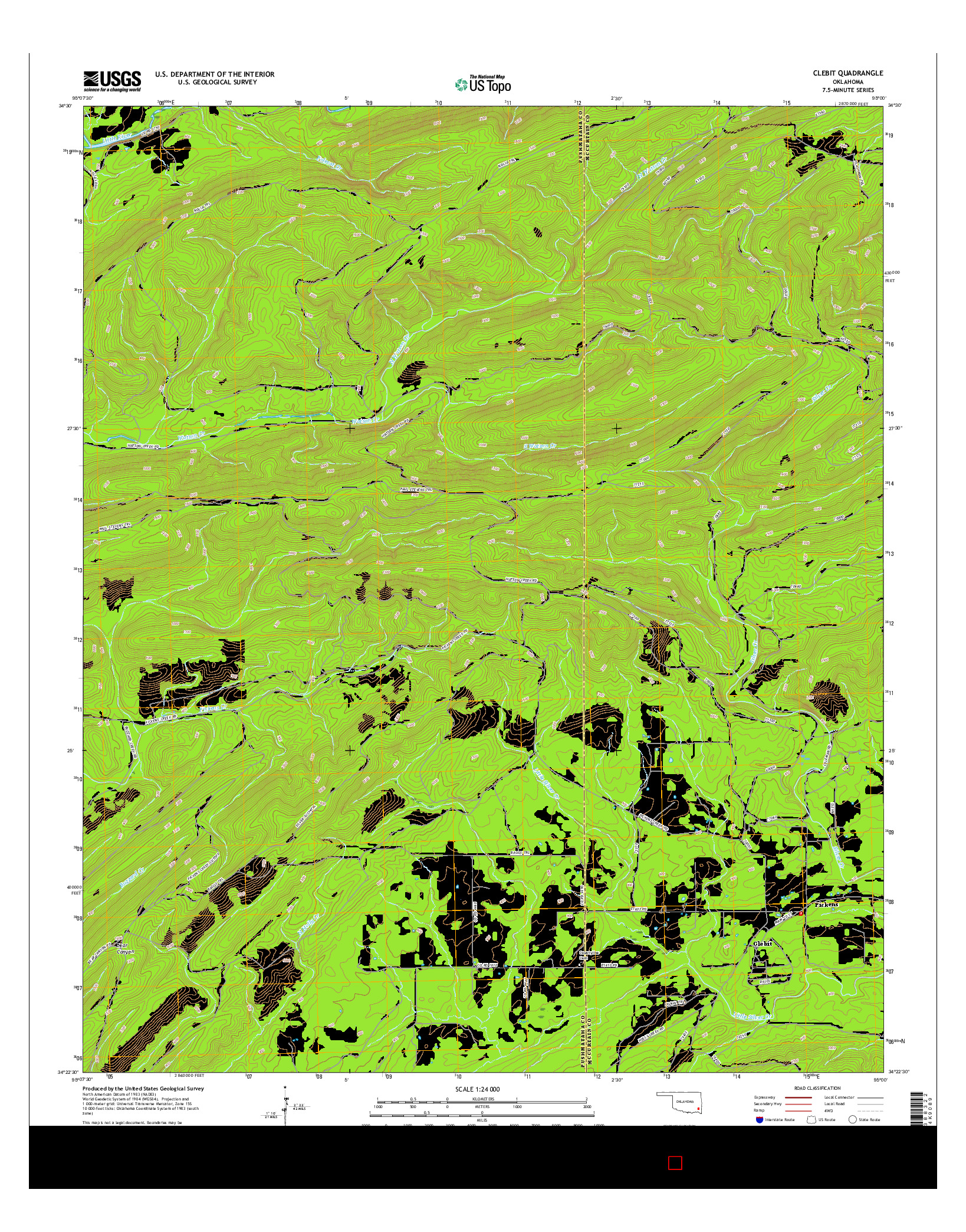 USGS US TOPO 7.5-MINUTE MAP FOR CLEBIT, OK 2016
