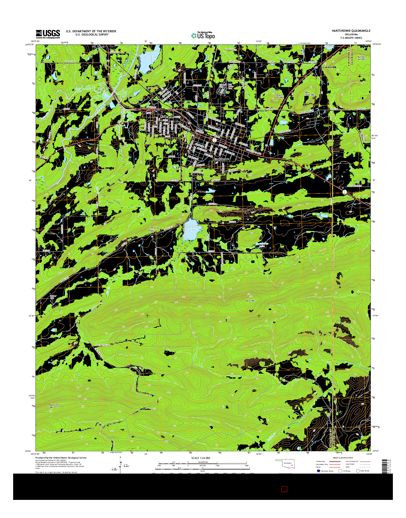 USGS US TOPO 7.5-MINUTE MAP FOR HARTSHORNE, OK 2016