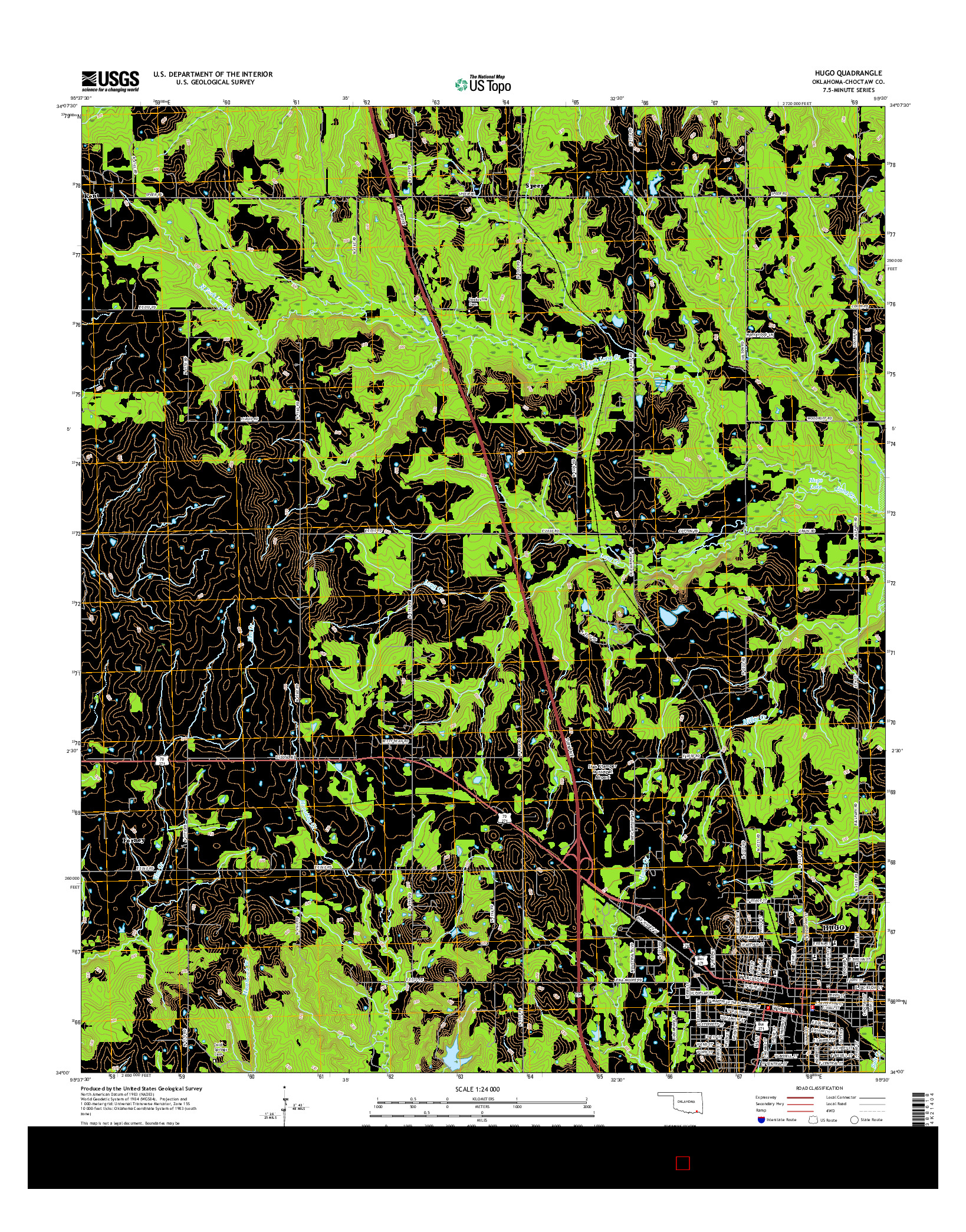 USGS US TOPO 7.5-MINUTE MAP FOR HUGO, OK 2016