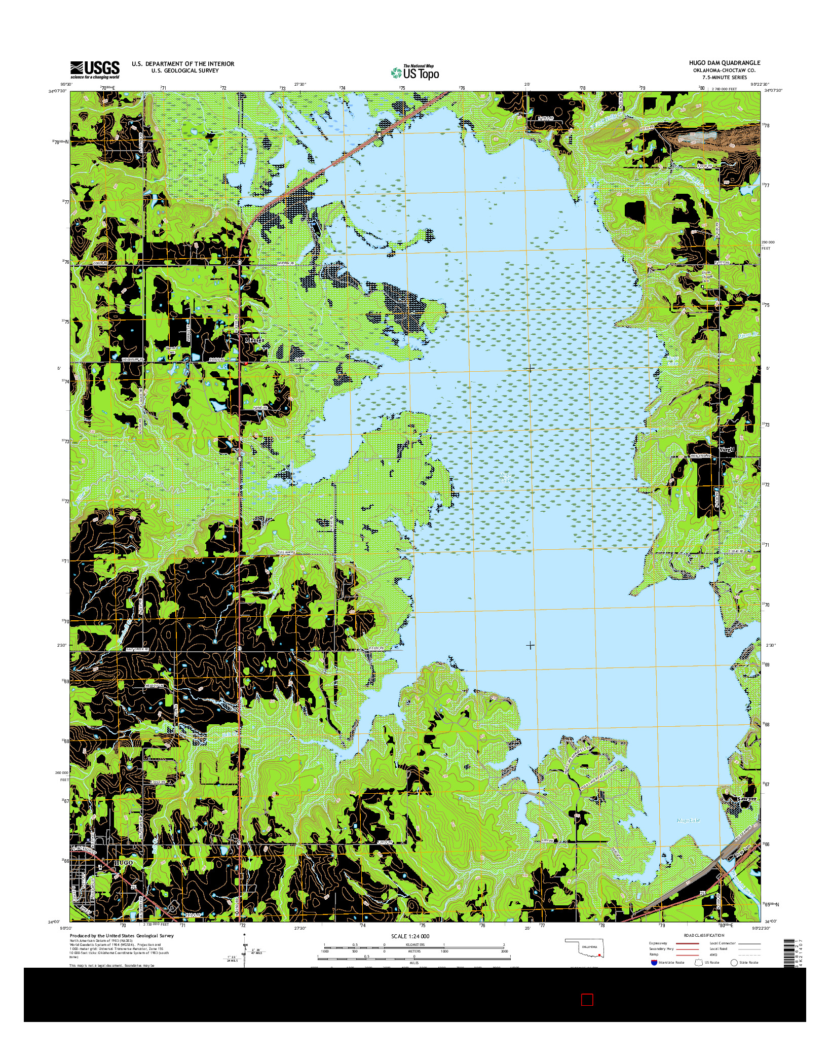 USGS US TOPO 7.5-MINUTE MAP FOR HUGO DAM, OK 2016