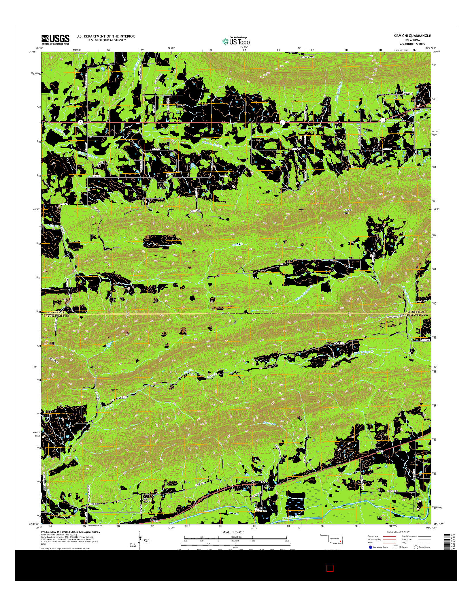 USGS US TOPO 7.5-MINUTE MAP FOR KIAMICHI, OK 2016