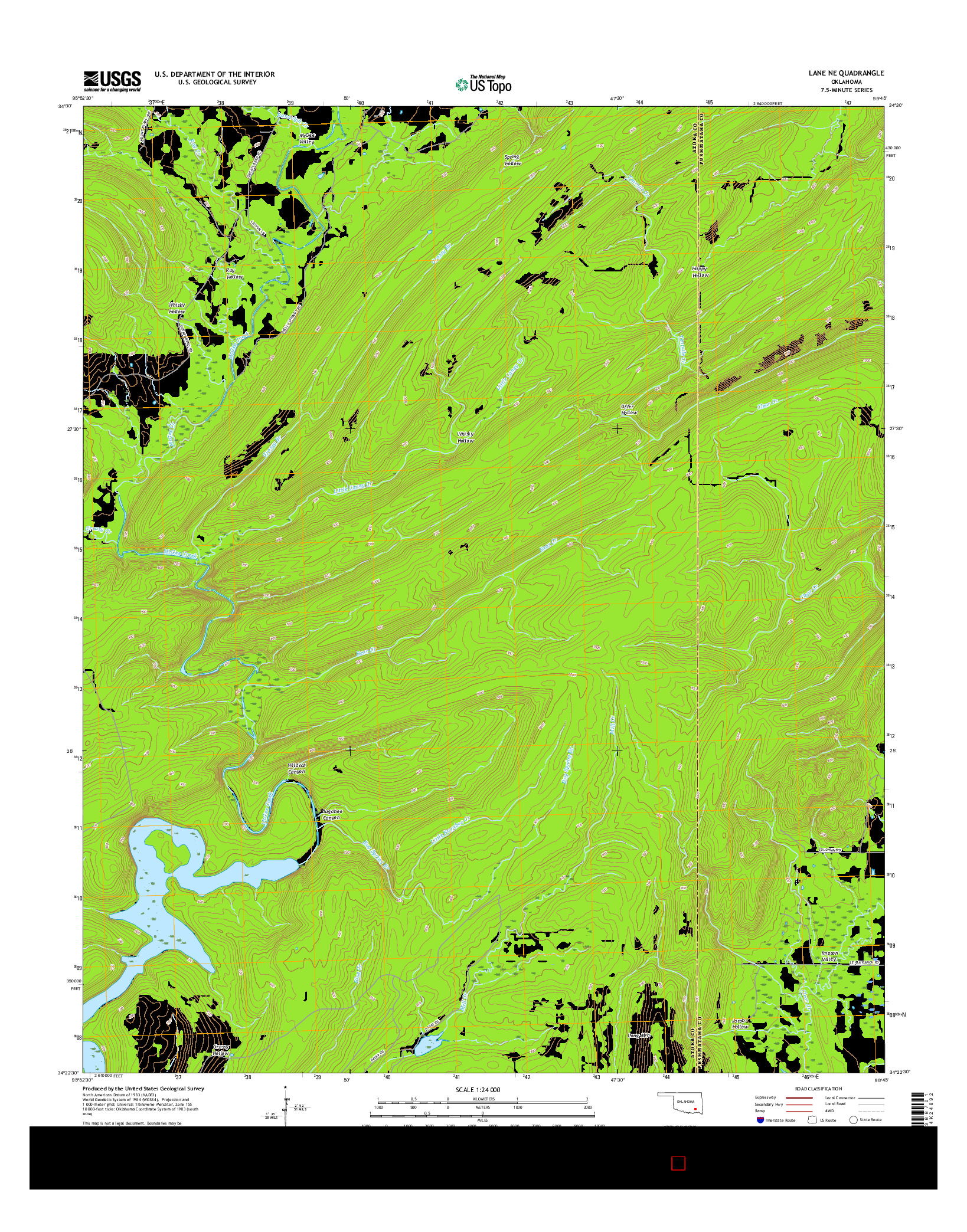 USGS US TOPO 7.5-MINUTE MAP FOR LANE NE, OK 2016