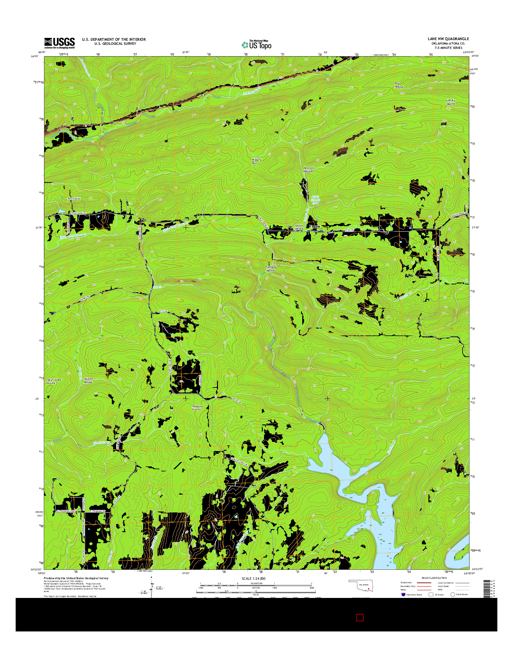 USGS US TOPO 7.5-MINUTE MAP FOR LANE NW, OK 2016