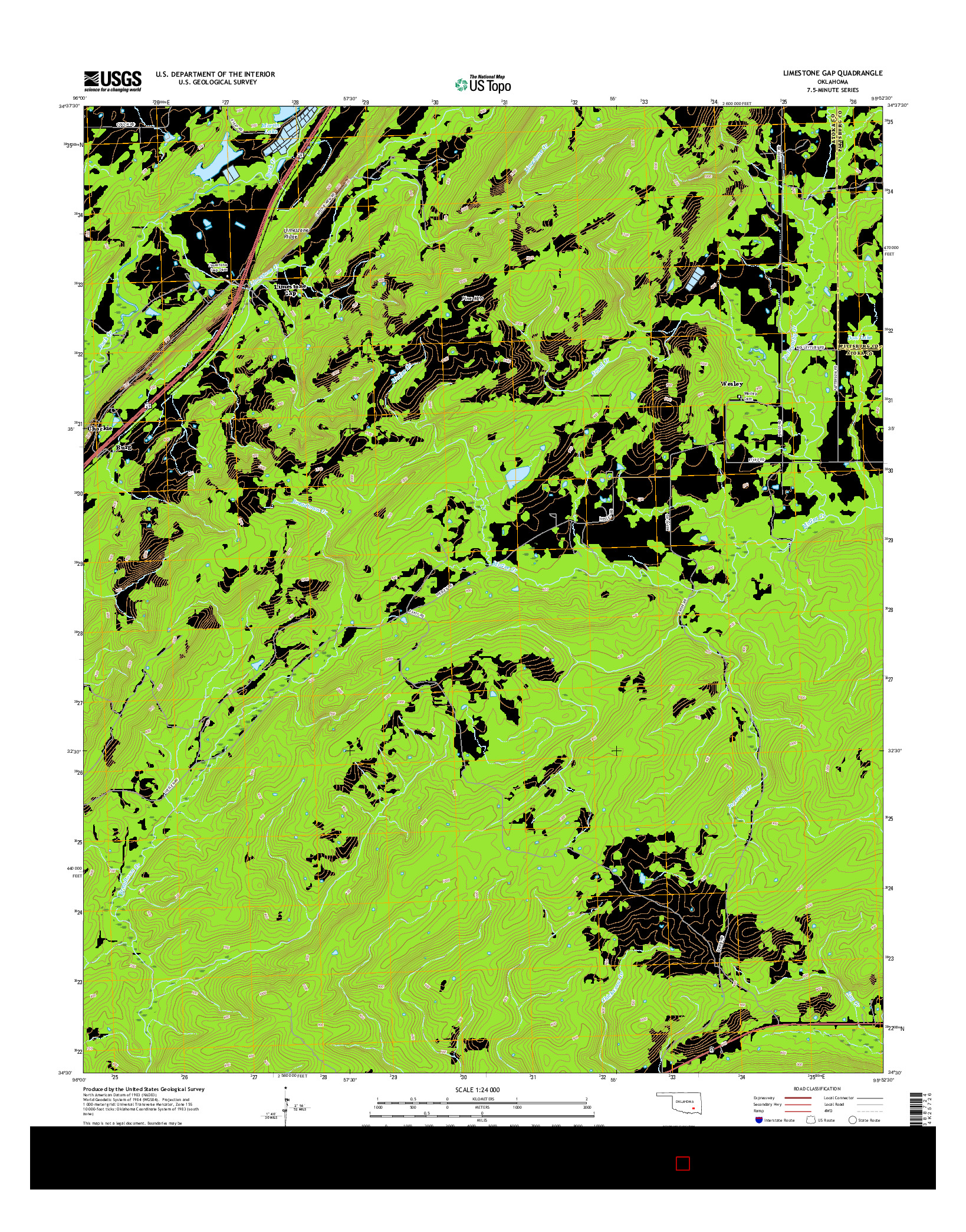 USGS US TOPO 7.5-MINUTE MAP FOR LIMESTONE GAP, OK 2016