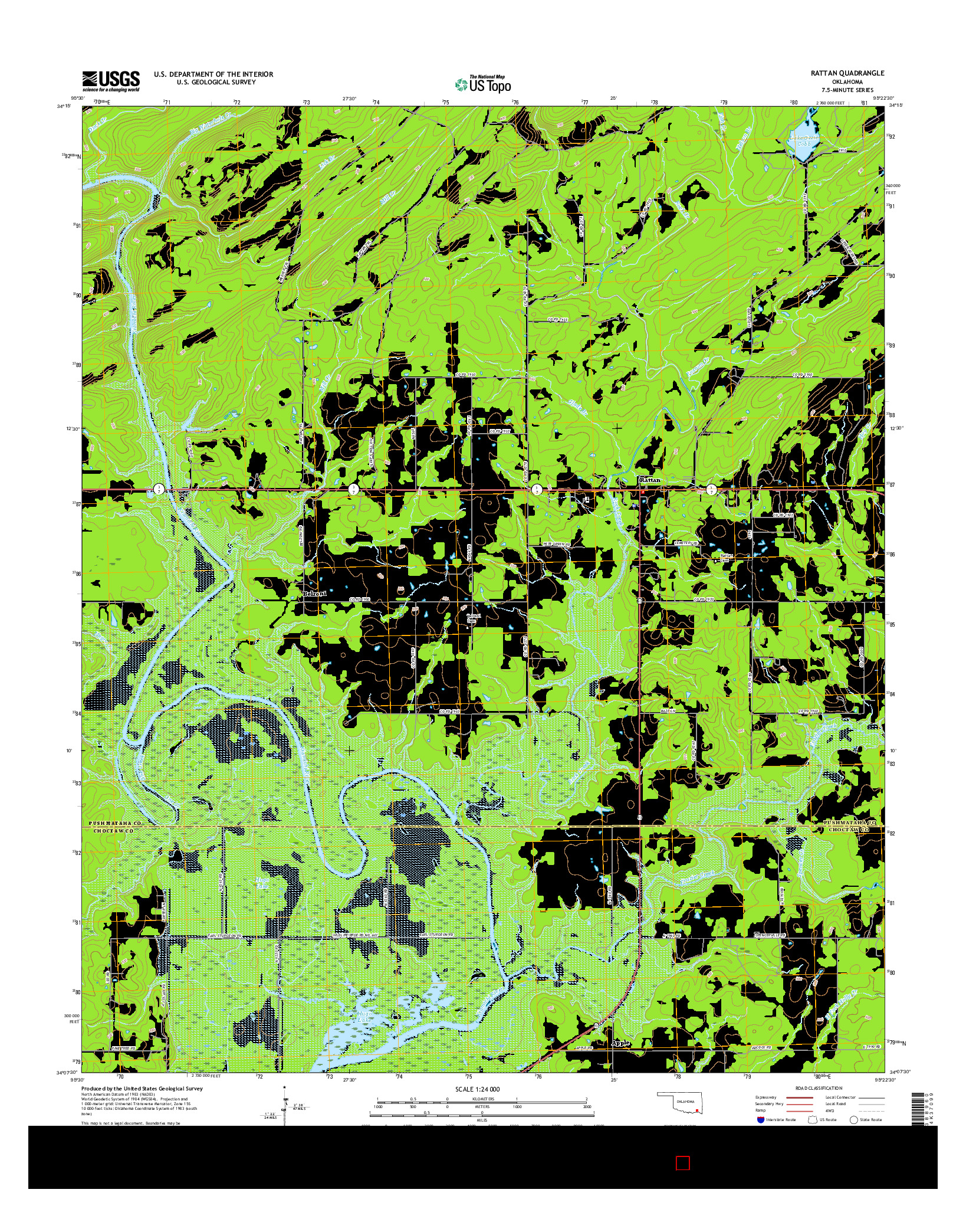 USGS US TOPO 7.5-MINUTE MAP FOR RATTAN, OK 2016