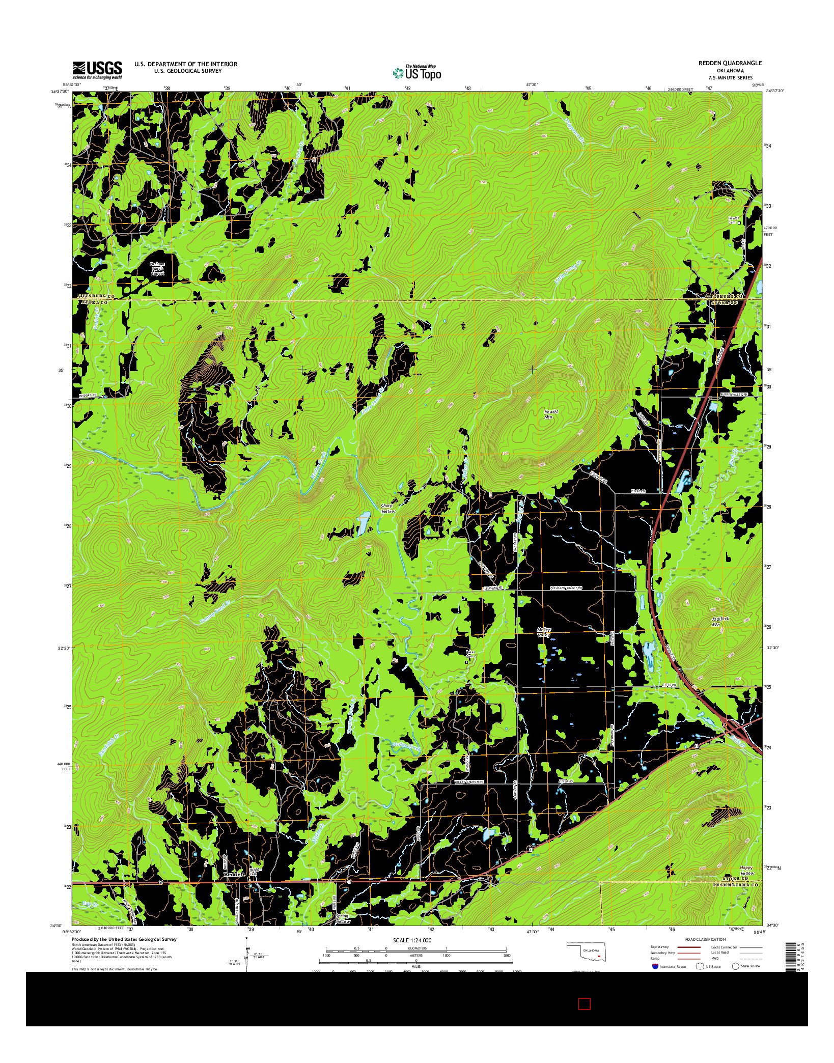 USGS US TOPO 7.5-MINUTE MAP FOR REDDEN, OK 2016