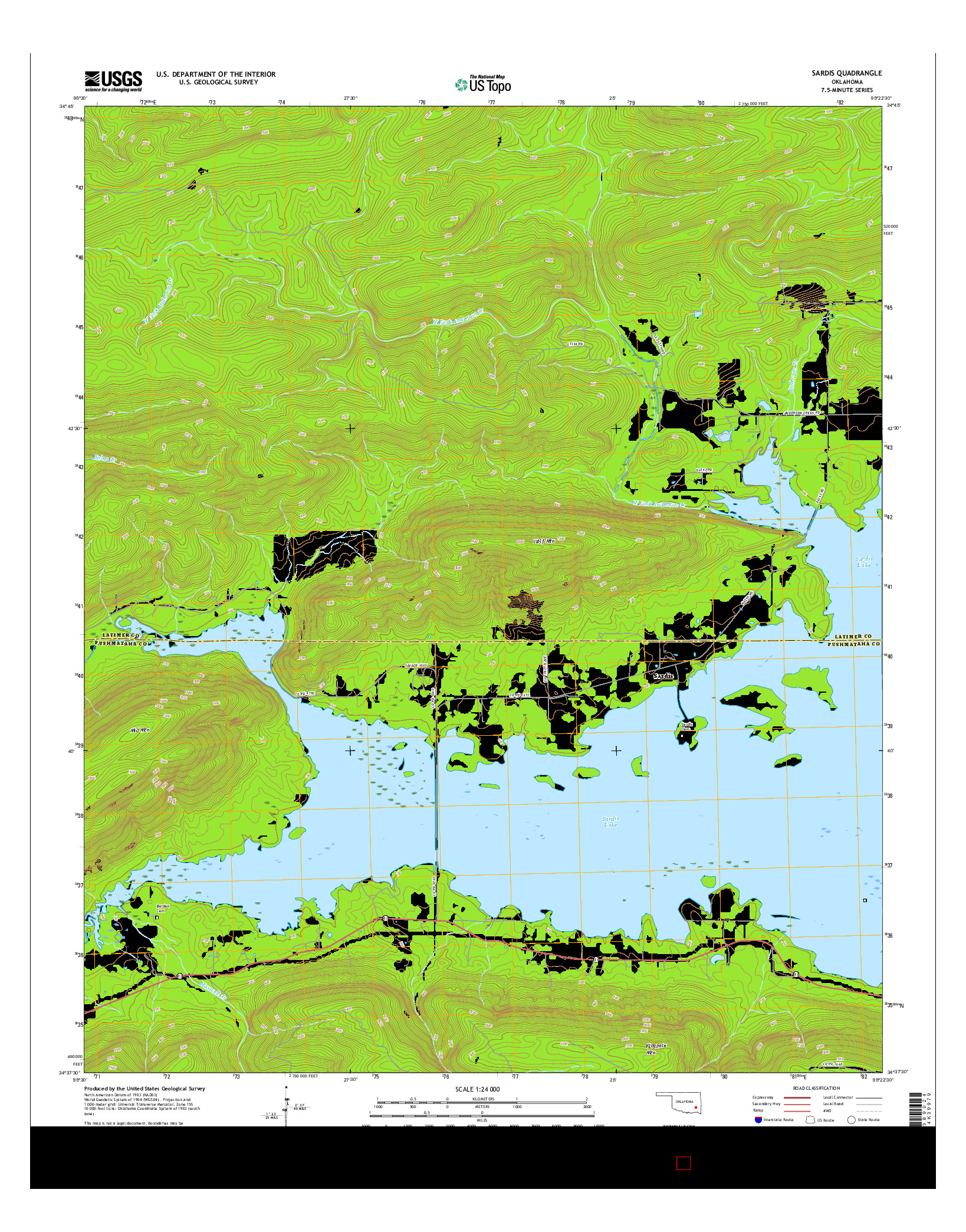 USGS US TOPO 7.5-MINUTE MAP FOR SARDIS, OK 2016