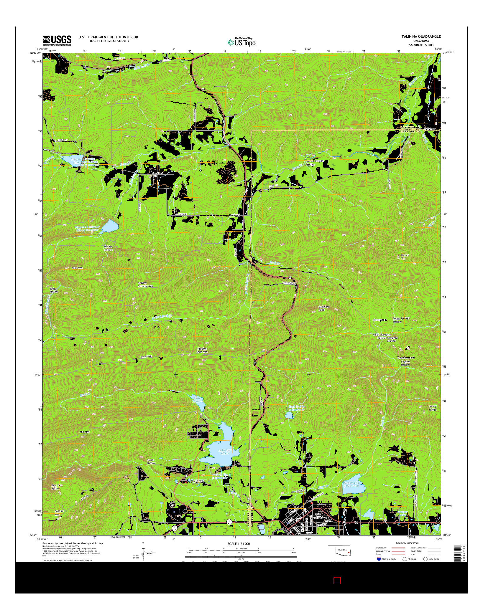 USGS US TOPO 7.5-MINUTE MAP FOR TALIHINA, OK 2016