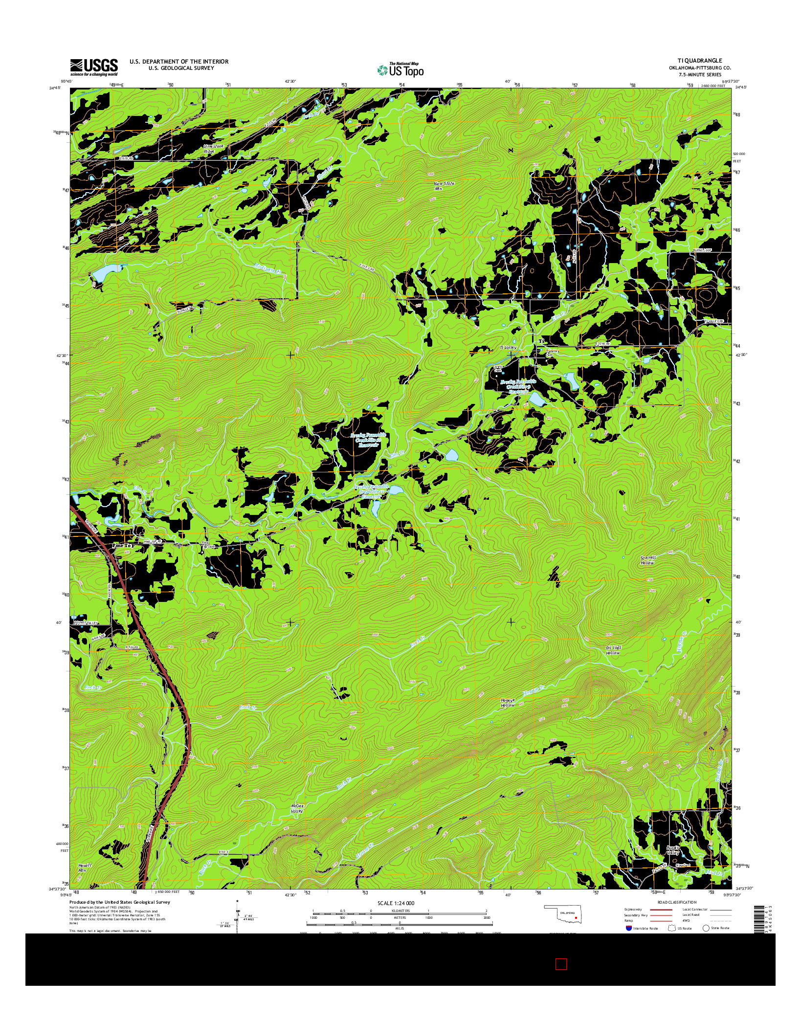 USGS US TOPO 7.5-MINUTE MAP FOR TI, OK 2016