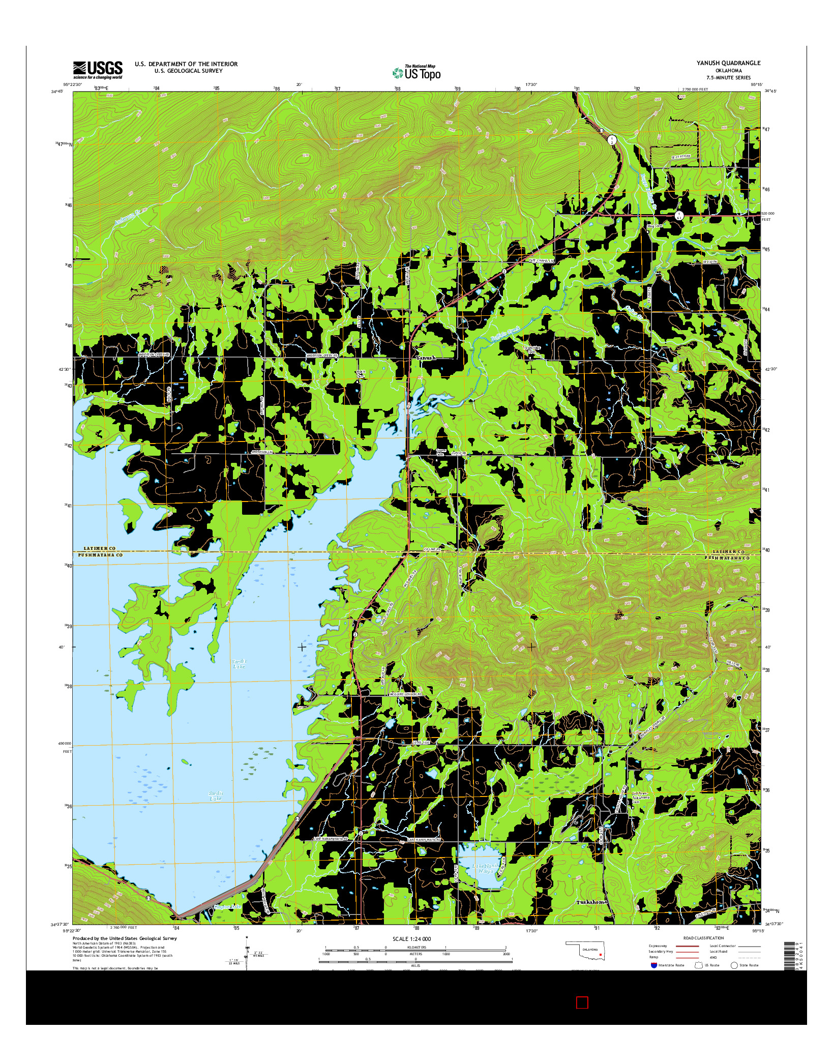 USGS US TOPO 7.5-MINUTE MAP FOR YANUSH, OK 2016