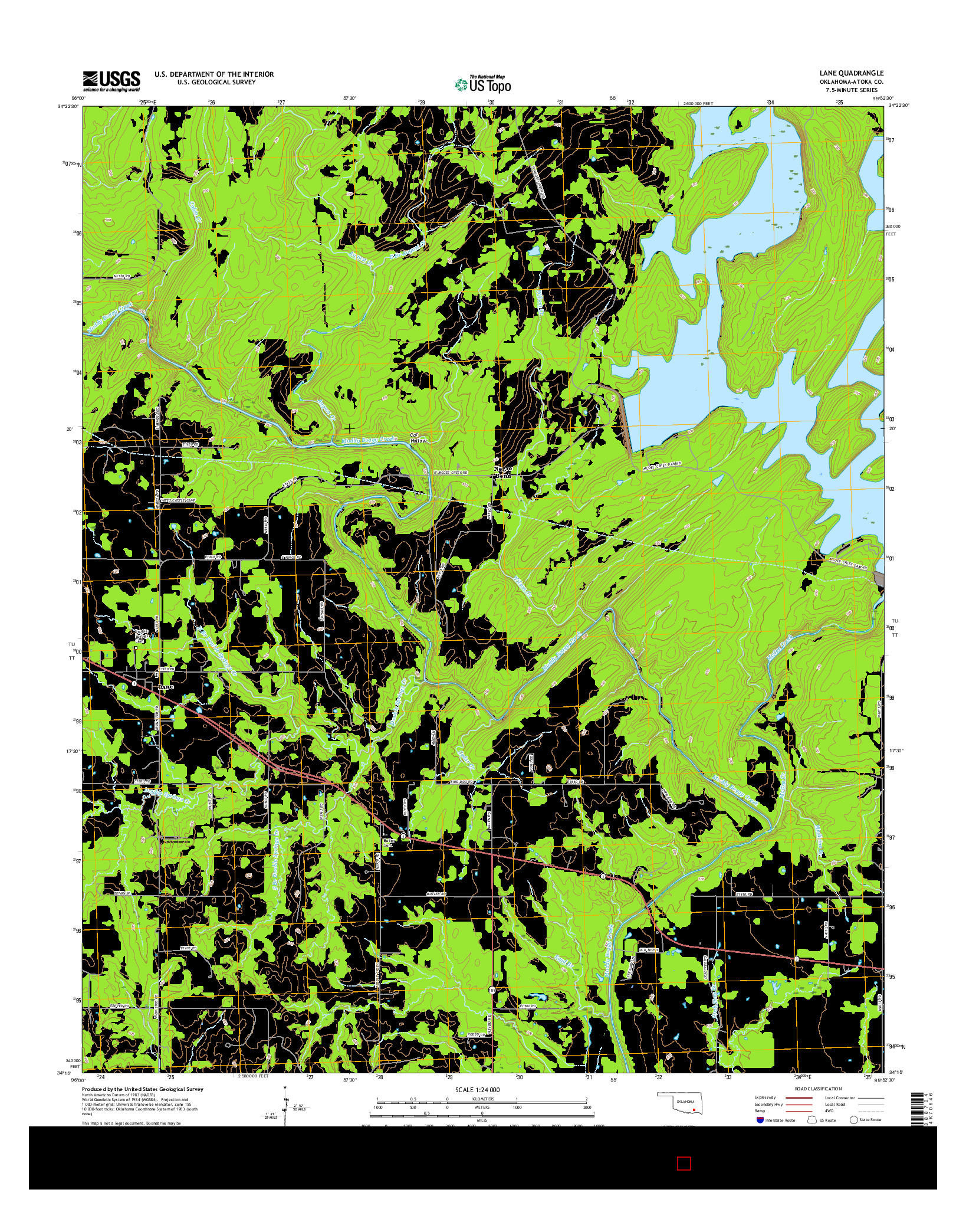 USGS US TOPO 7.5-MINUTE MAP FOR LANE, OK 2016