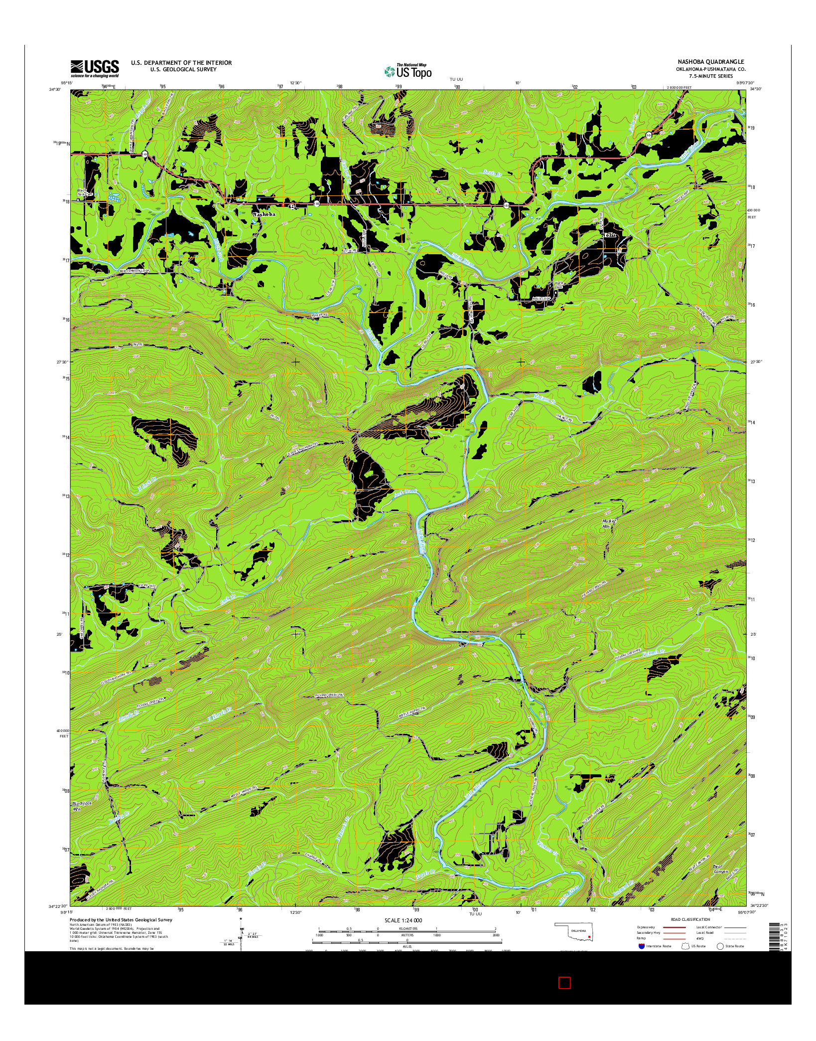 USGS US TOPO 7.5-MINUTE MAP FOR NASHOBA, OK 2016
