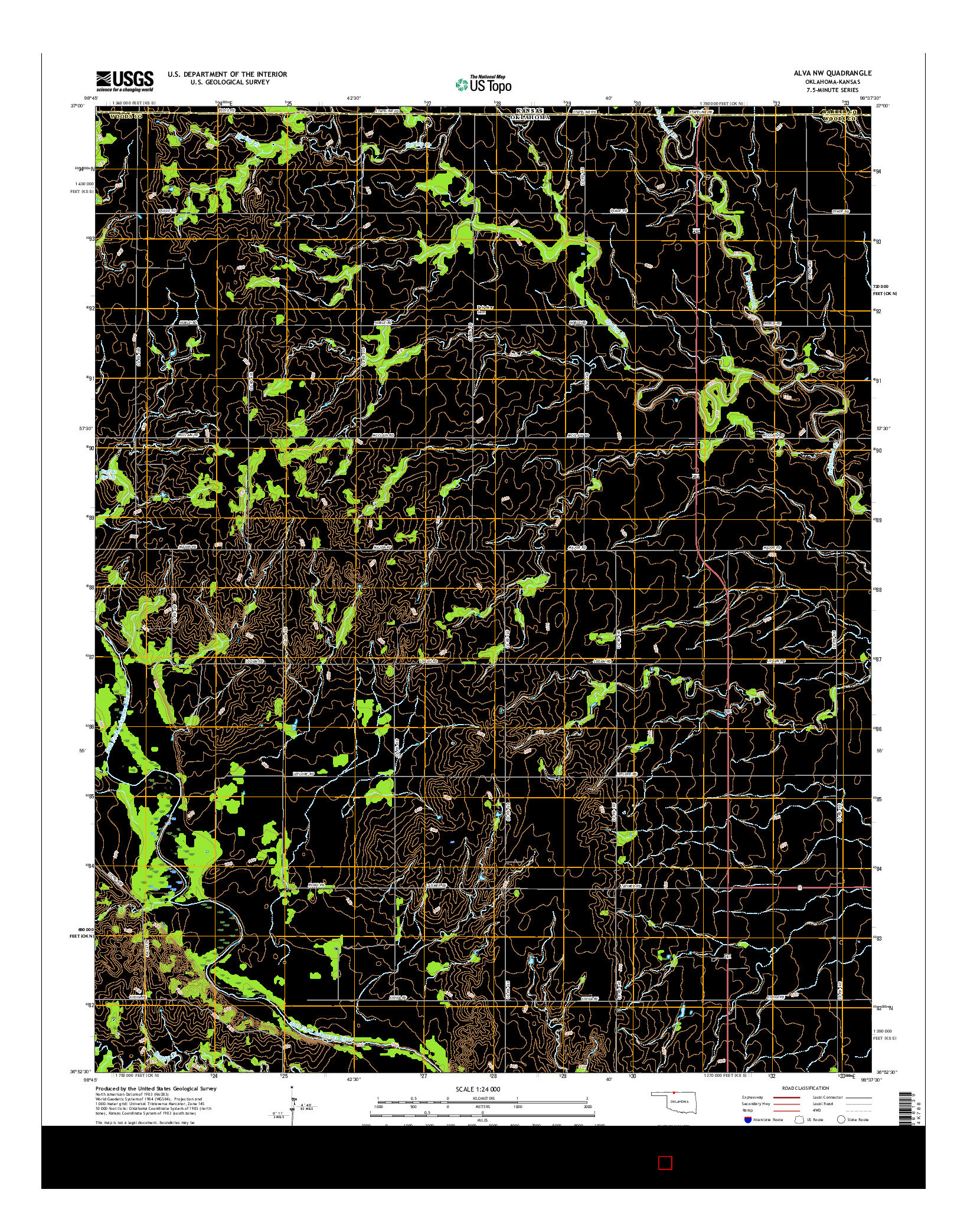 USGS US TOPO 7.5-MINUTE MAP FOR ALVA NW, OK-KS 2016