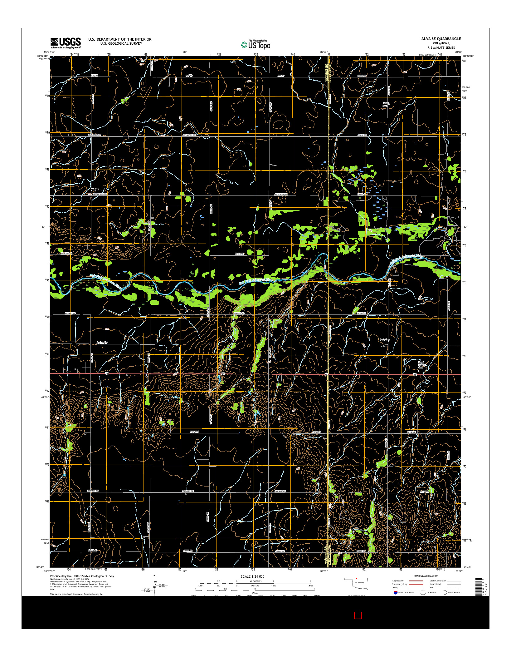 USGS US TOPO 7.5-MINUTE MAP FOR ALVA SE, OK 2016