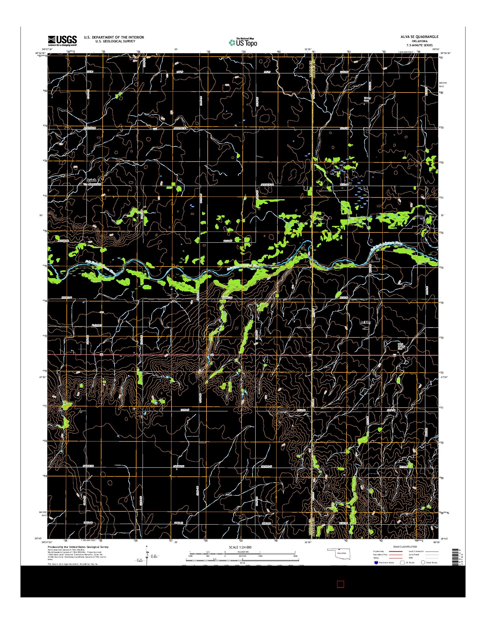 USGS US TOPO 7.5-MINUTE MAP FOR ALVA SE, OK 2016