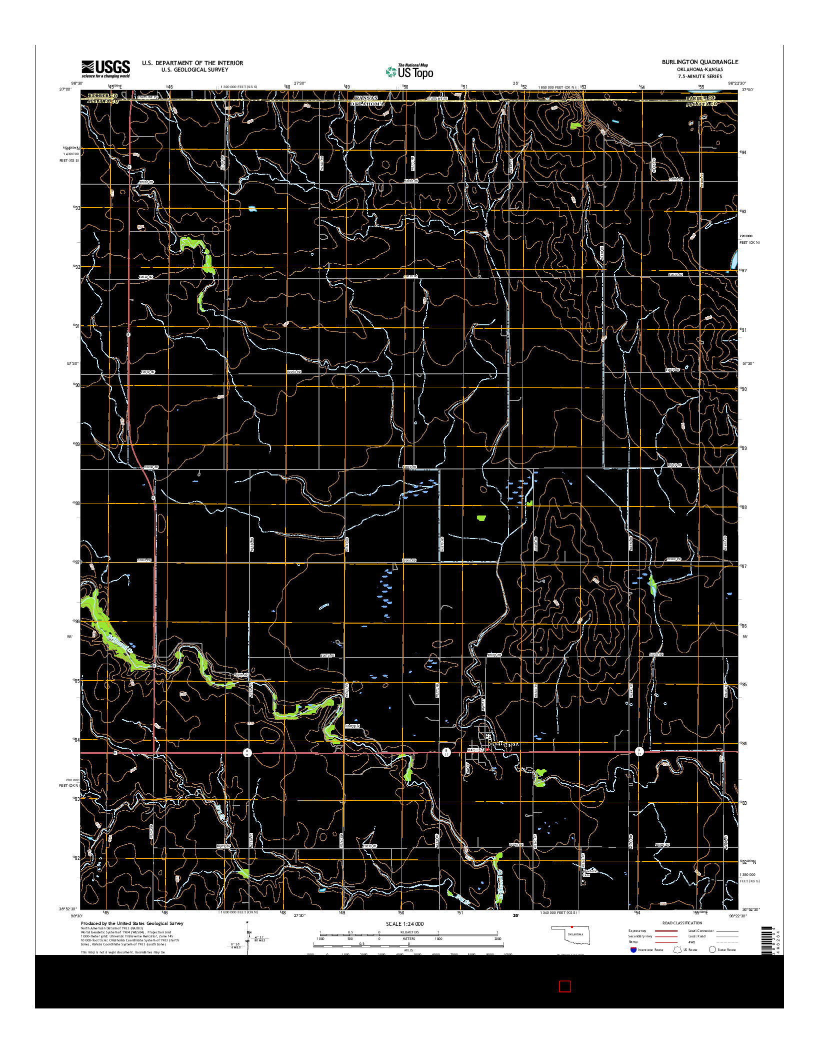 USGS US TOPO 7.5-MINUTE MAP FOR BURLINGTON, OK-KS 2016