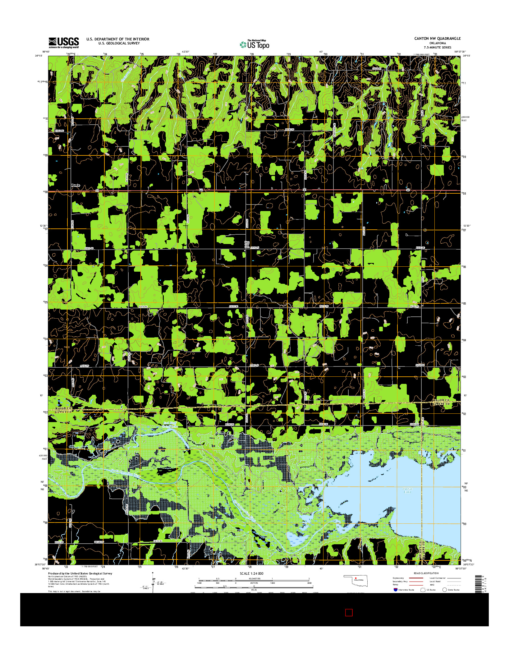 USGS US TOPO 7.5-MINUTE MAP FOR CANTON NW, OK 2016