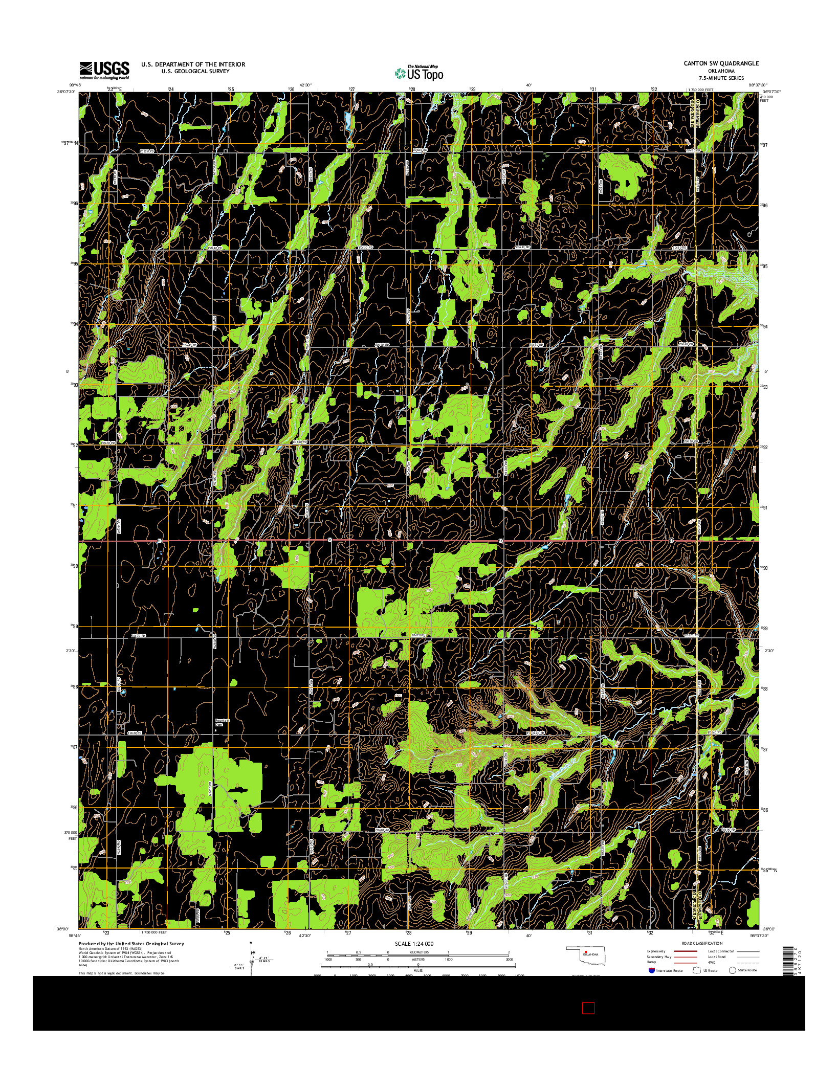 USGS US TOPO 7.5-MINUTE MAP FOR CANTON SW, OK 2016