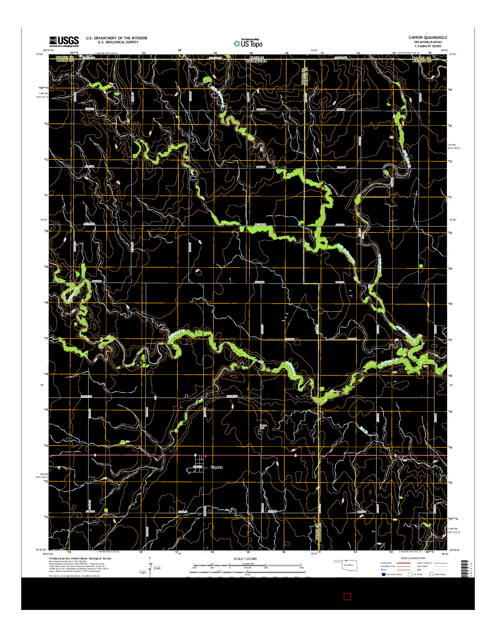USGS US TOPO 7.5-MINUTE MAP FOR CAPRON, OK-KS 2016