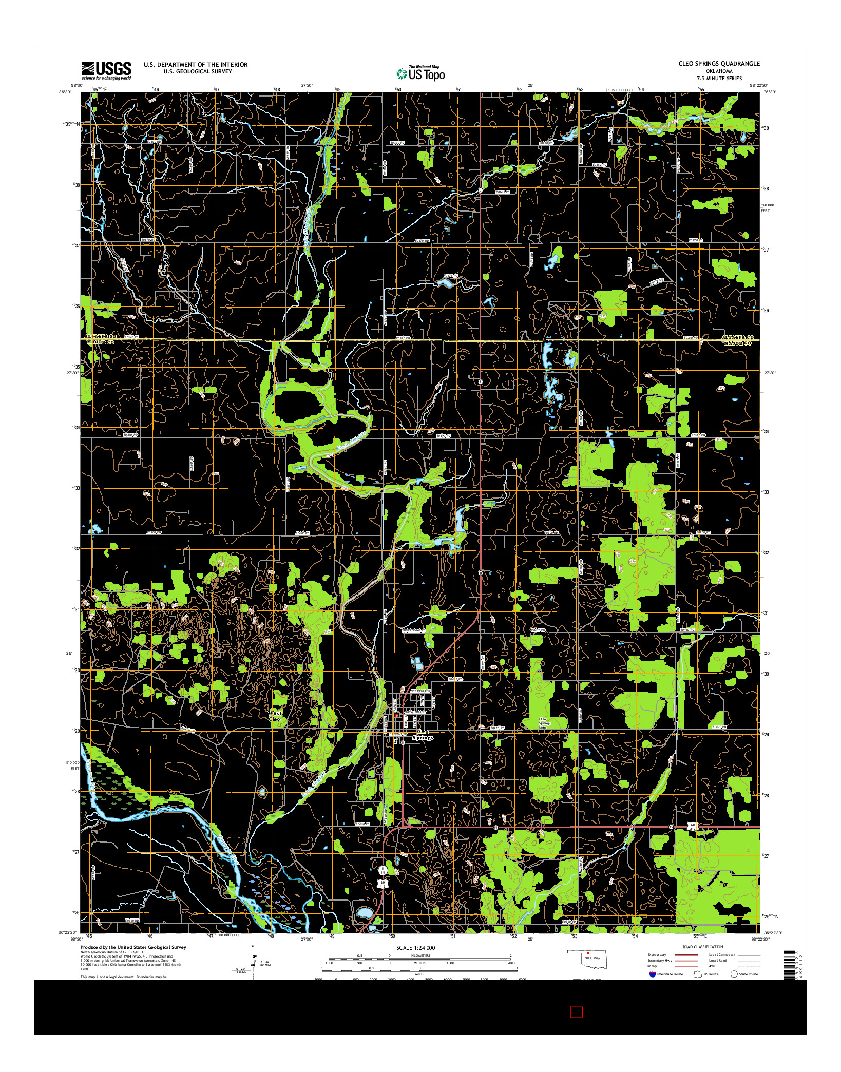 USGS US TOPO 7.5-MINUTE MAP FOR CLEO SPRINGS, OK 2016