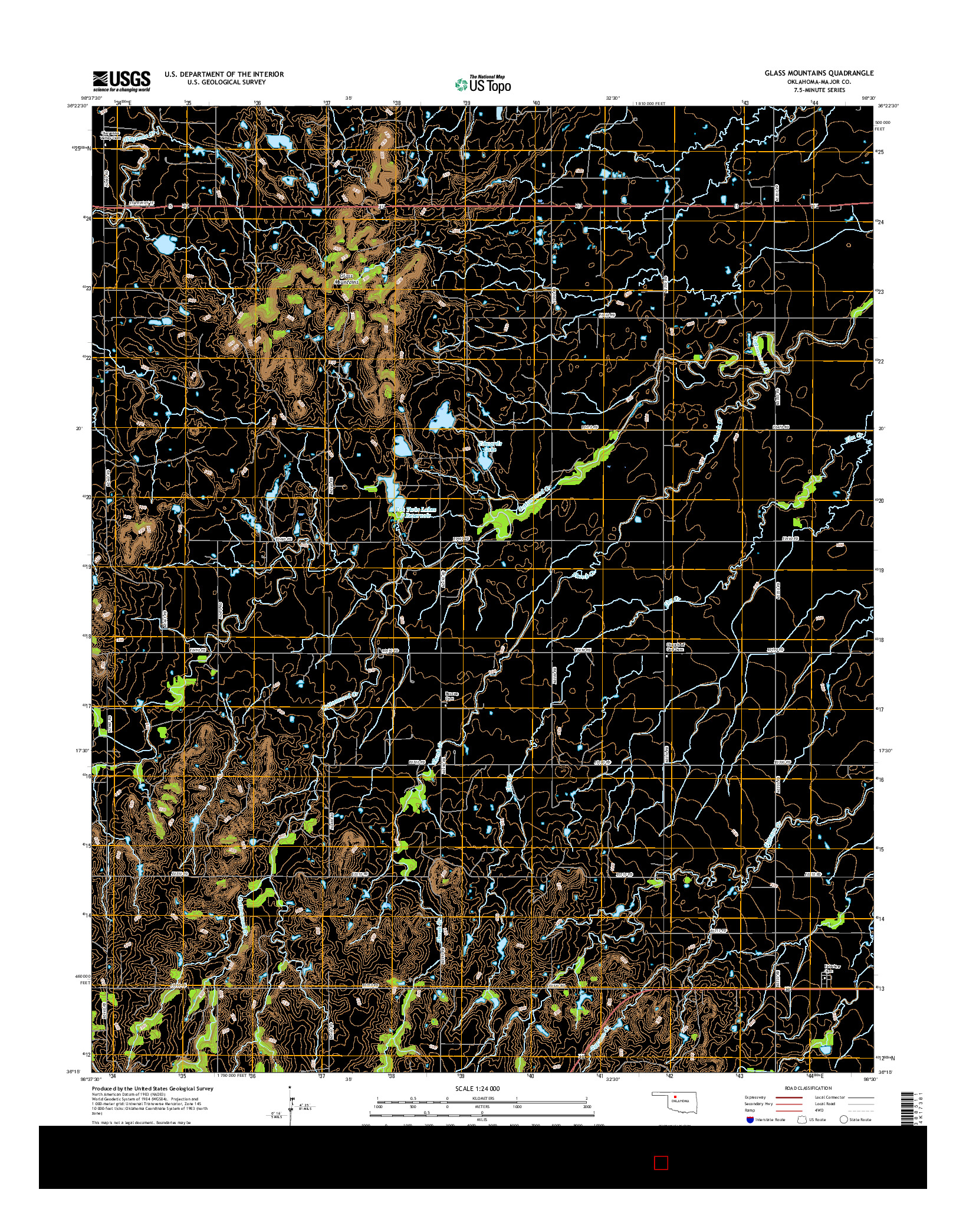 USGS US TOPO 7.5-MINUTE MAP FOR GLASS MOUNTAINS, OK 2016