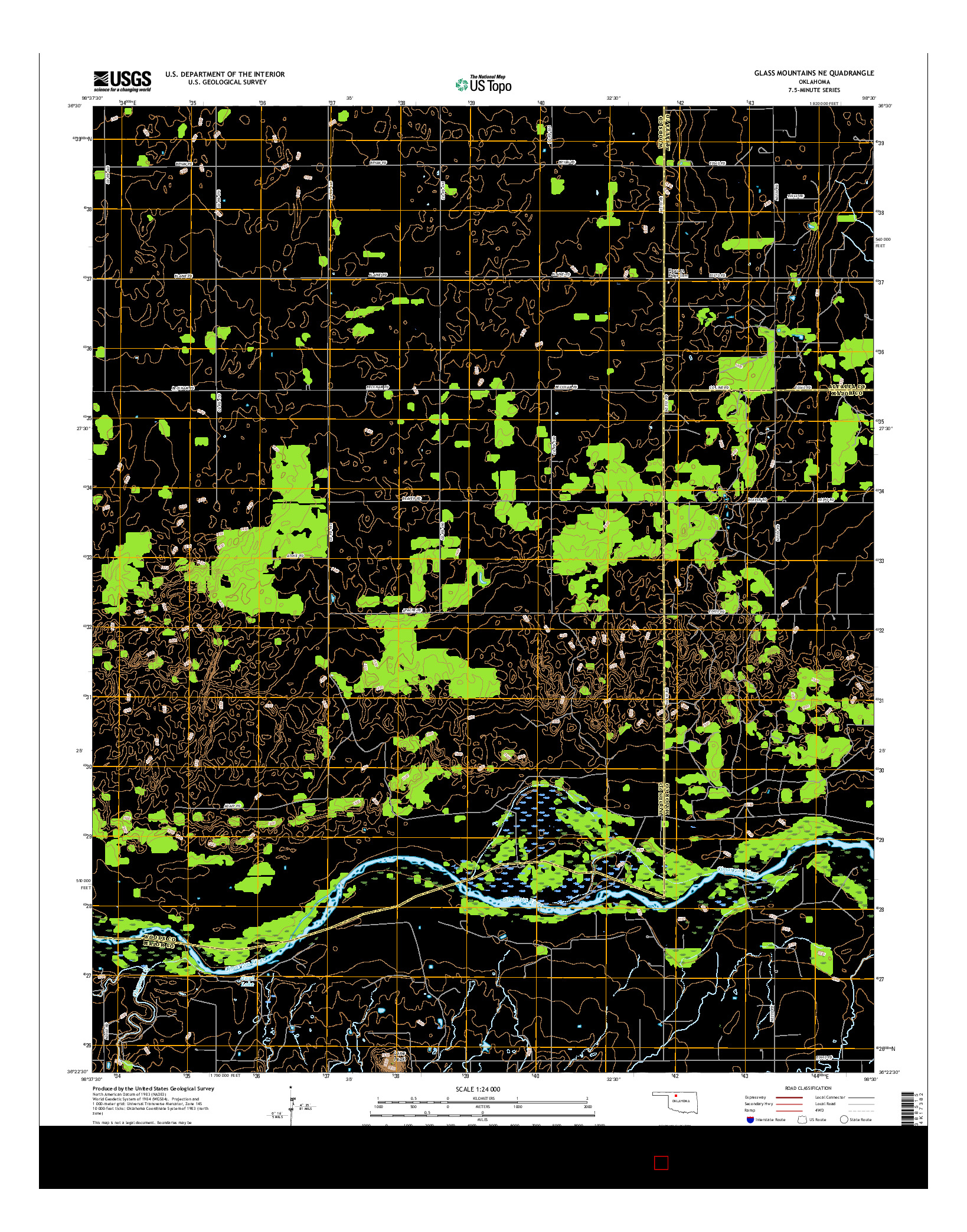 USGS US TOPO 7.5-MINUTE MAP FOR GLASS MOUNTAINS NE, OK 2016