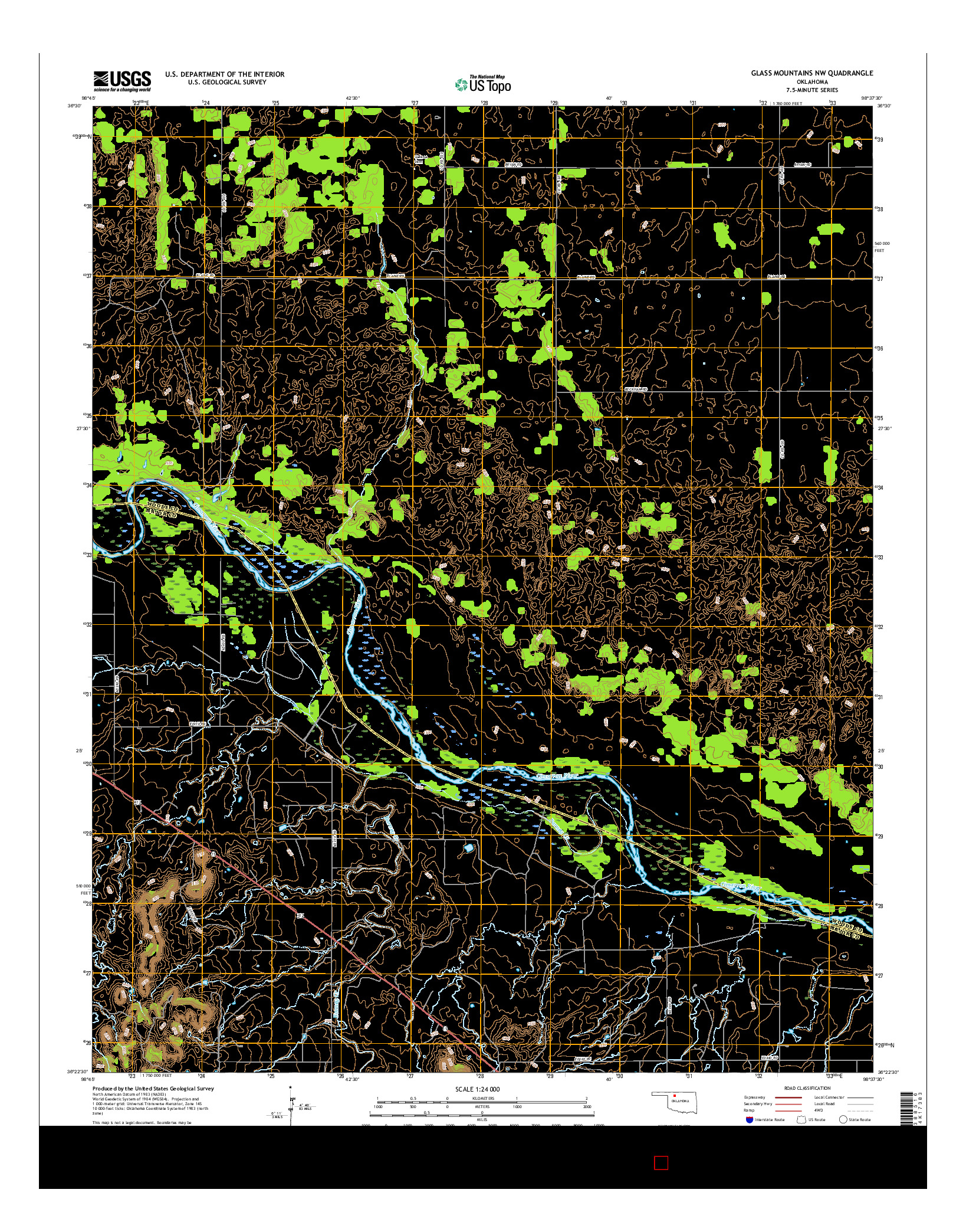 USGS US TOPO 7.5-MINUTE MAP FOR GLASS MOUNTAINS NW, OK 2016