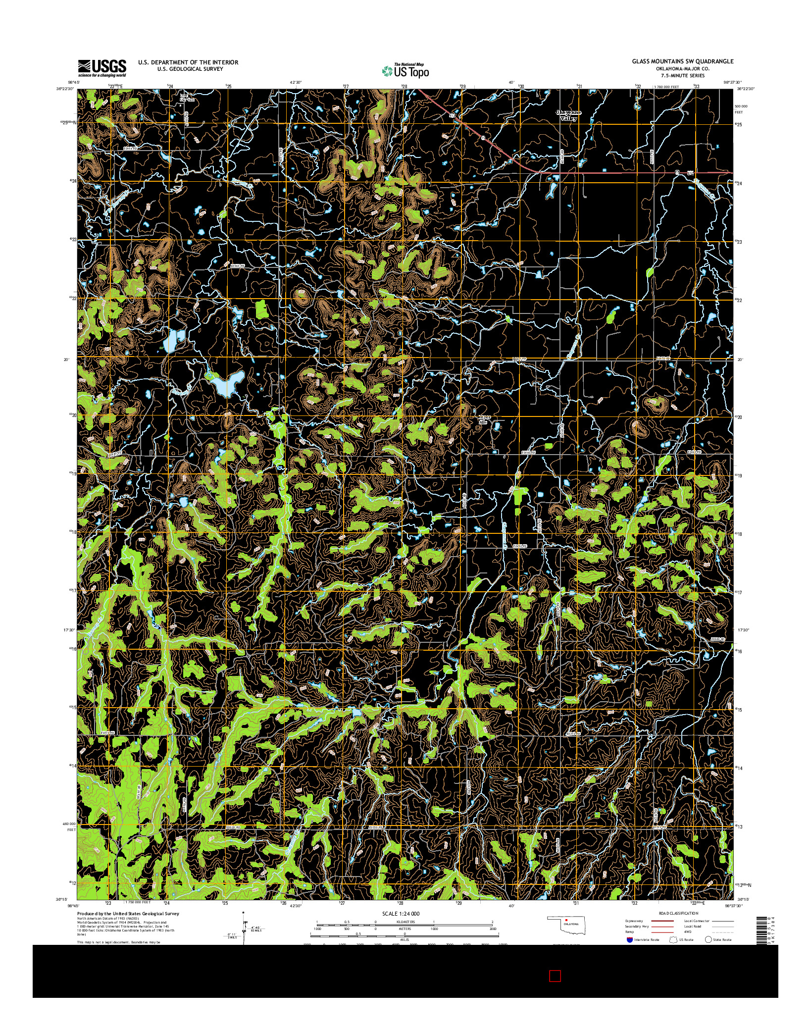 USGS US TOPO 7.5-MINUTE MAP FOR GLASS MOUNTAINS SW, OK 2016