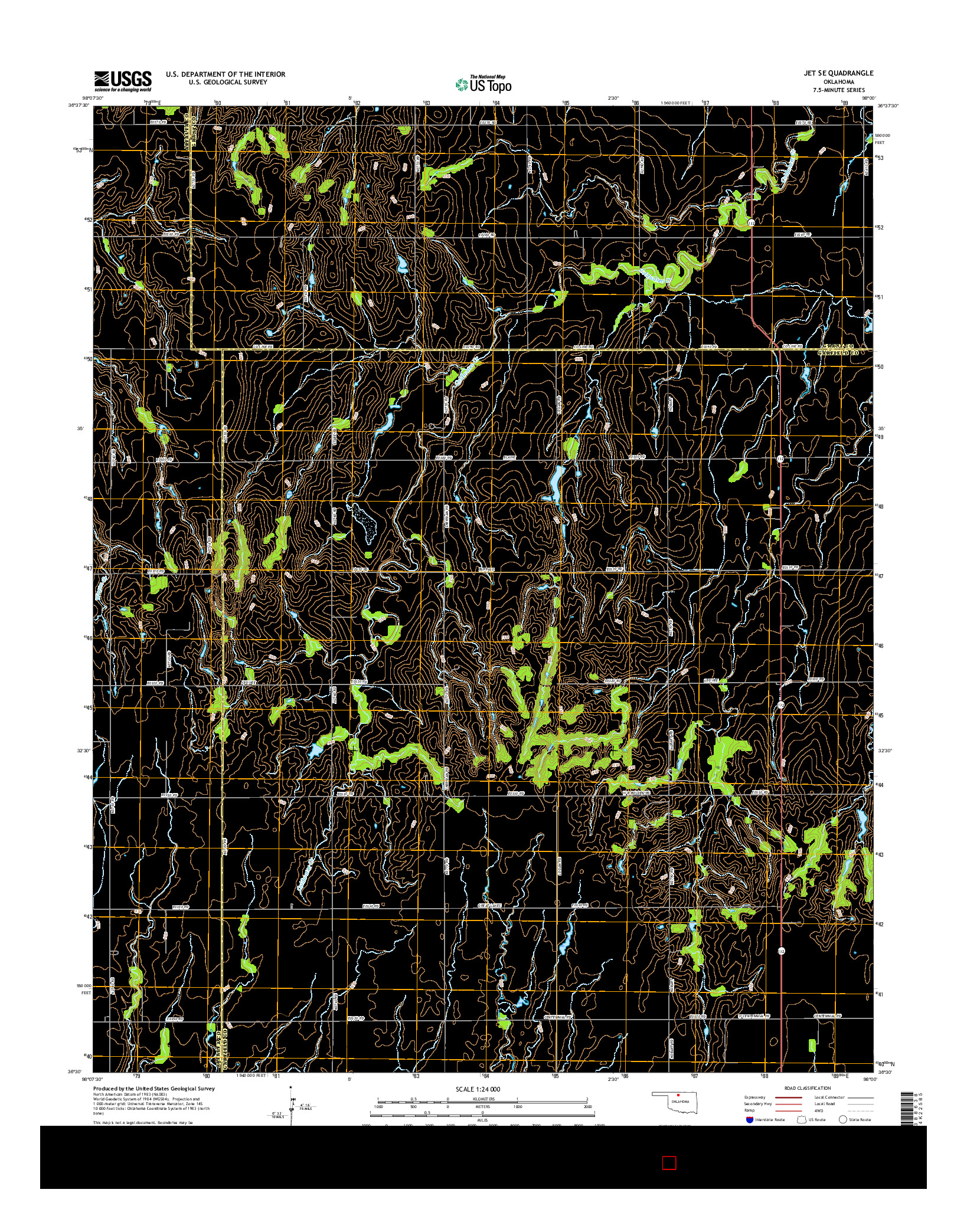 USGS US TOPO 7.5-MINUTE MAP FOR JET SE, OK 2016