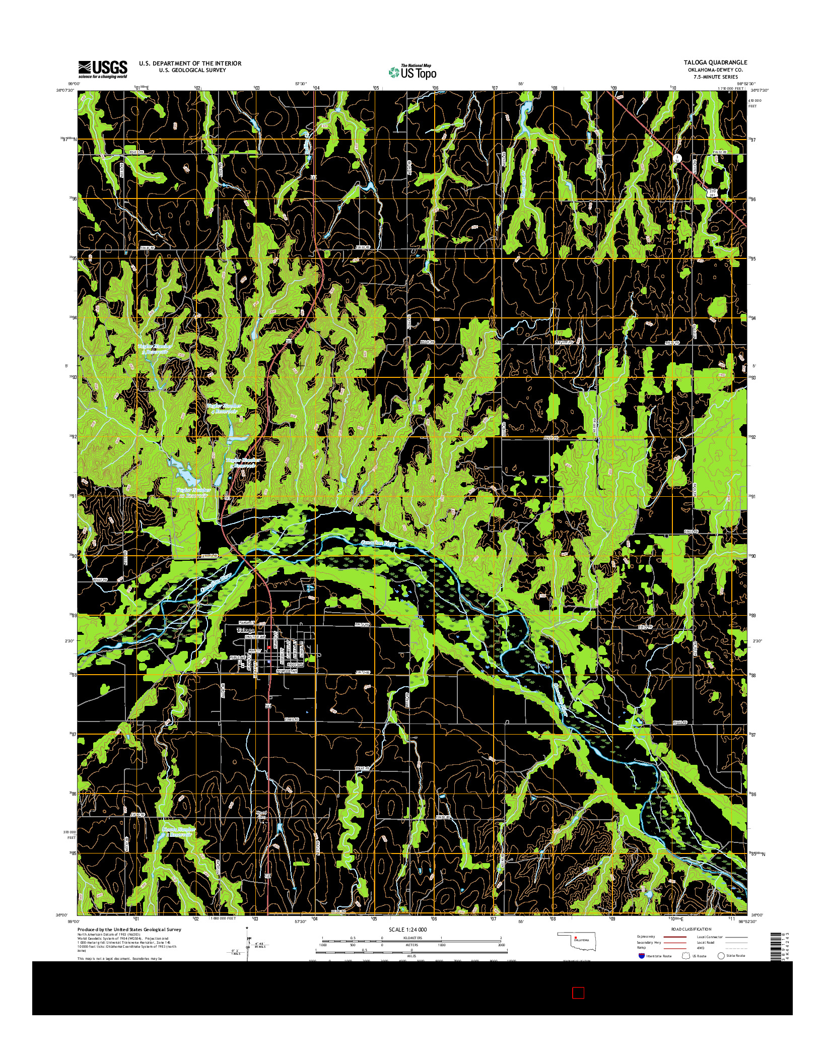 USGS US TOPO 7.5-MINUTE MAP FOR TALOGA, OK 2016