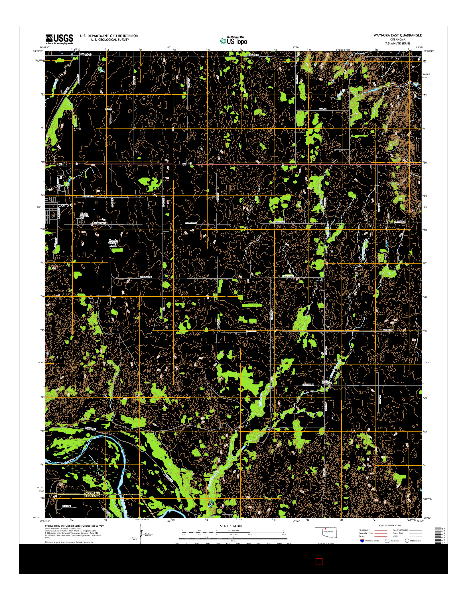 USGS US TOPO 7.5-MINUTE MAP FOR WAYNOKA EAST, OK 2016