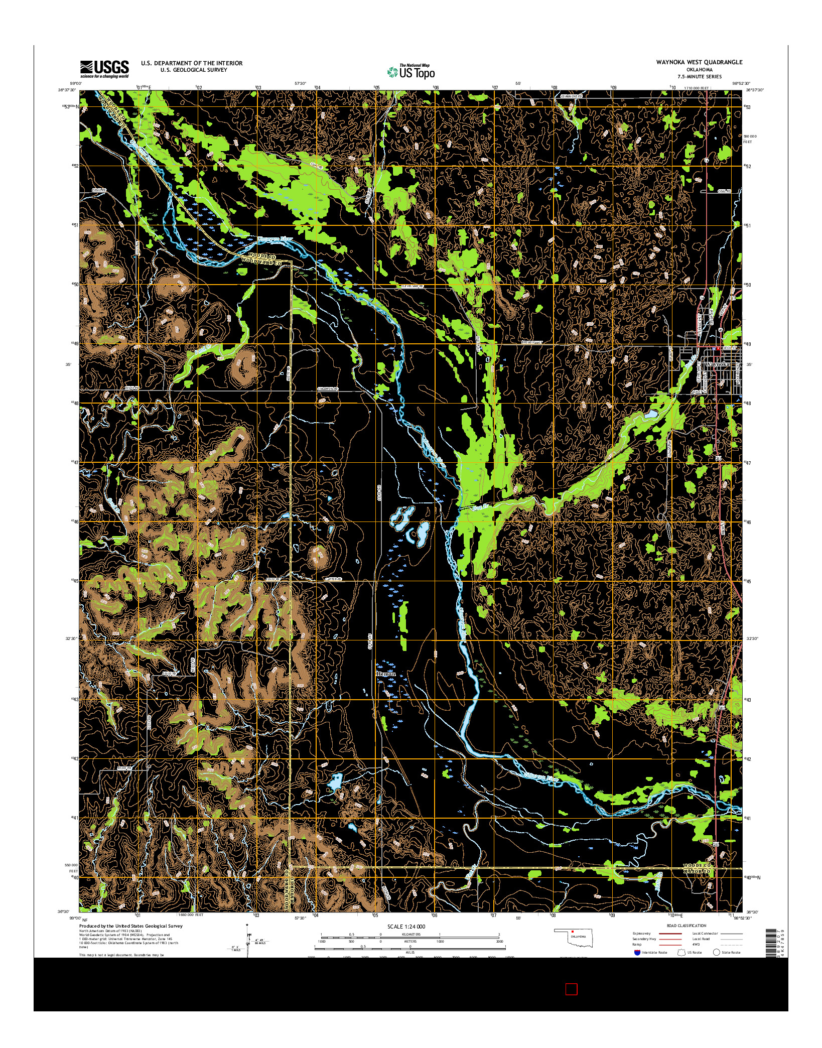 USGS US TOPO 7.5-MINUTE MAP FOR WAYNOKA WEST, OK 2016