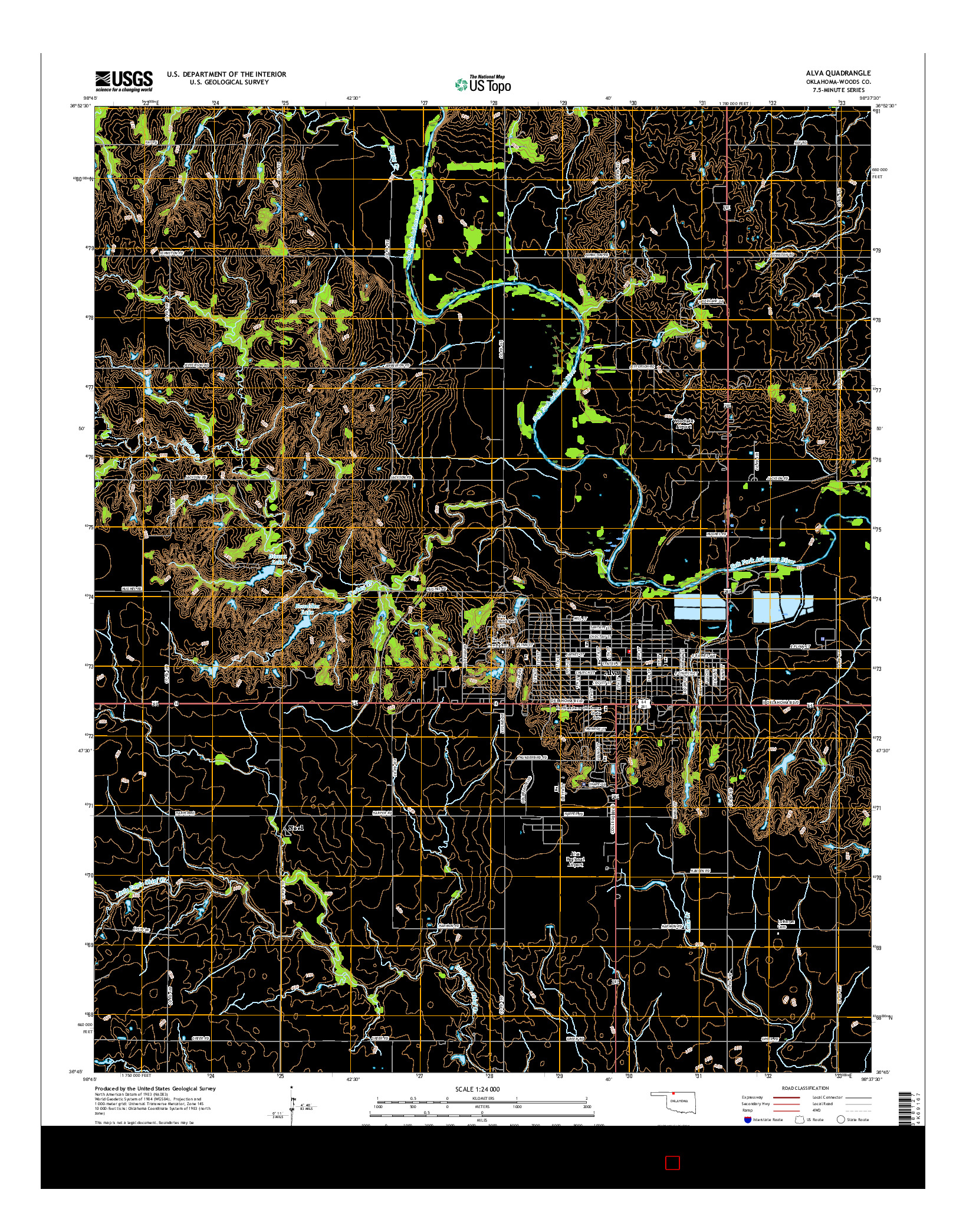 USGS US TOPO 7.5-MINUTE MAP FOR ALVA, OK 2016