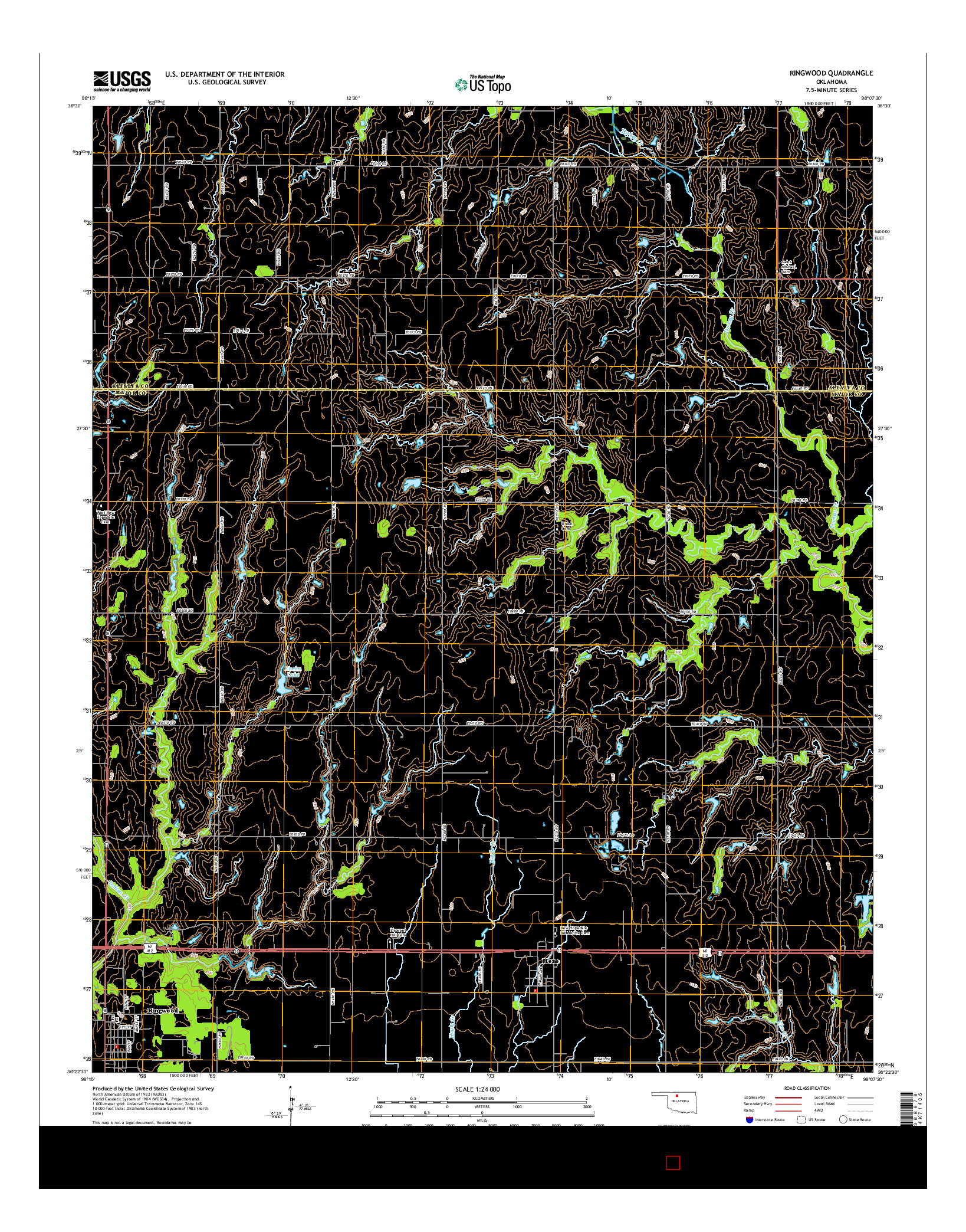 USGS US TOPO 7.5-MINUTE MAP FOR RINGWOOD, OK 2016
