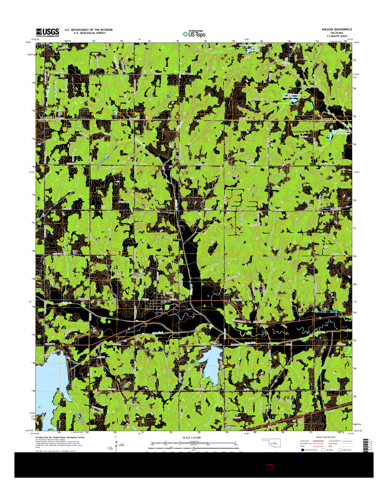 USGS US TOPO 7.5-MINUTE MAP FOR ARCADIA, OK 2016