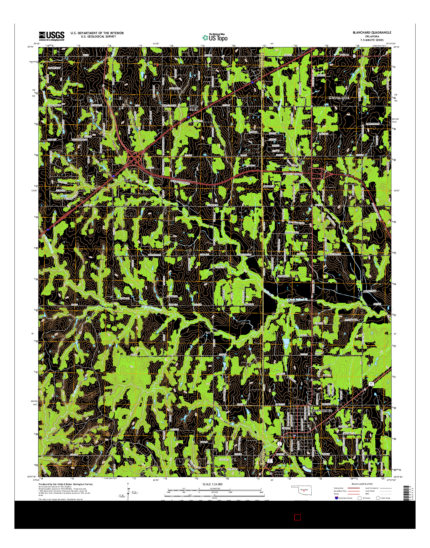 USGS US TOPO 7.5-MINUTE MAP FOR BLANCHARD, OK 2016
