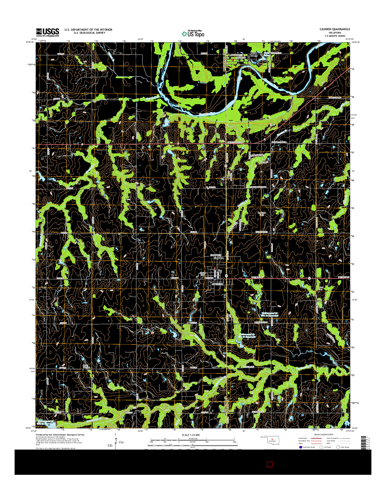 USGS US TOPO 7.5-MINUTE MAP FOR CASHION, OK 2016