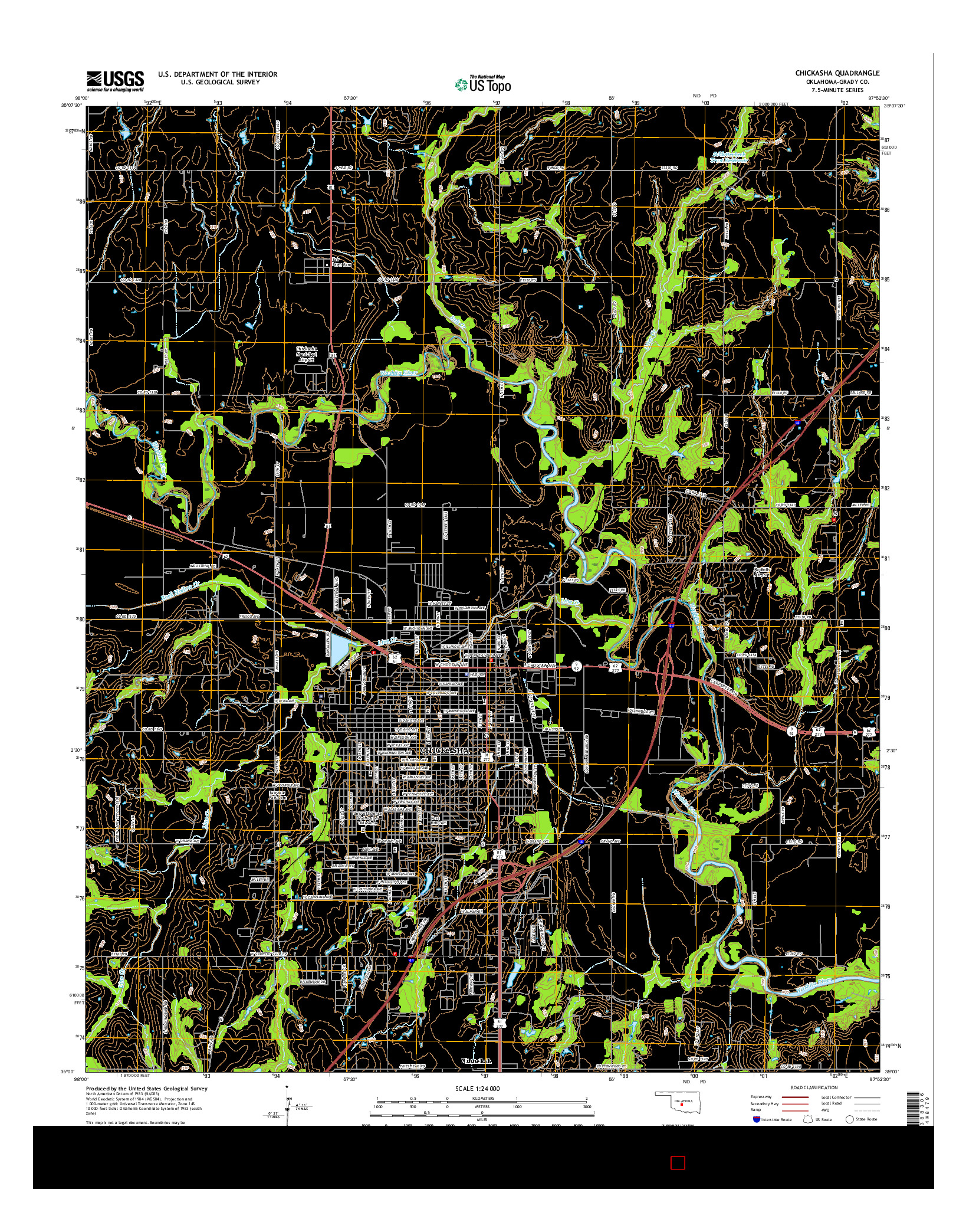 USGS US TOPO 7.5-MINUTE MAP FOR CHICKASHA, OK 2016